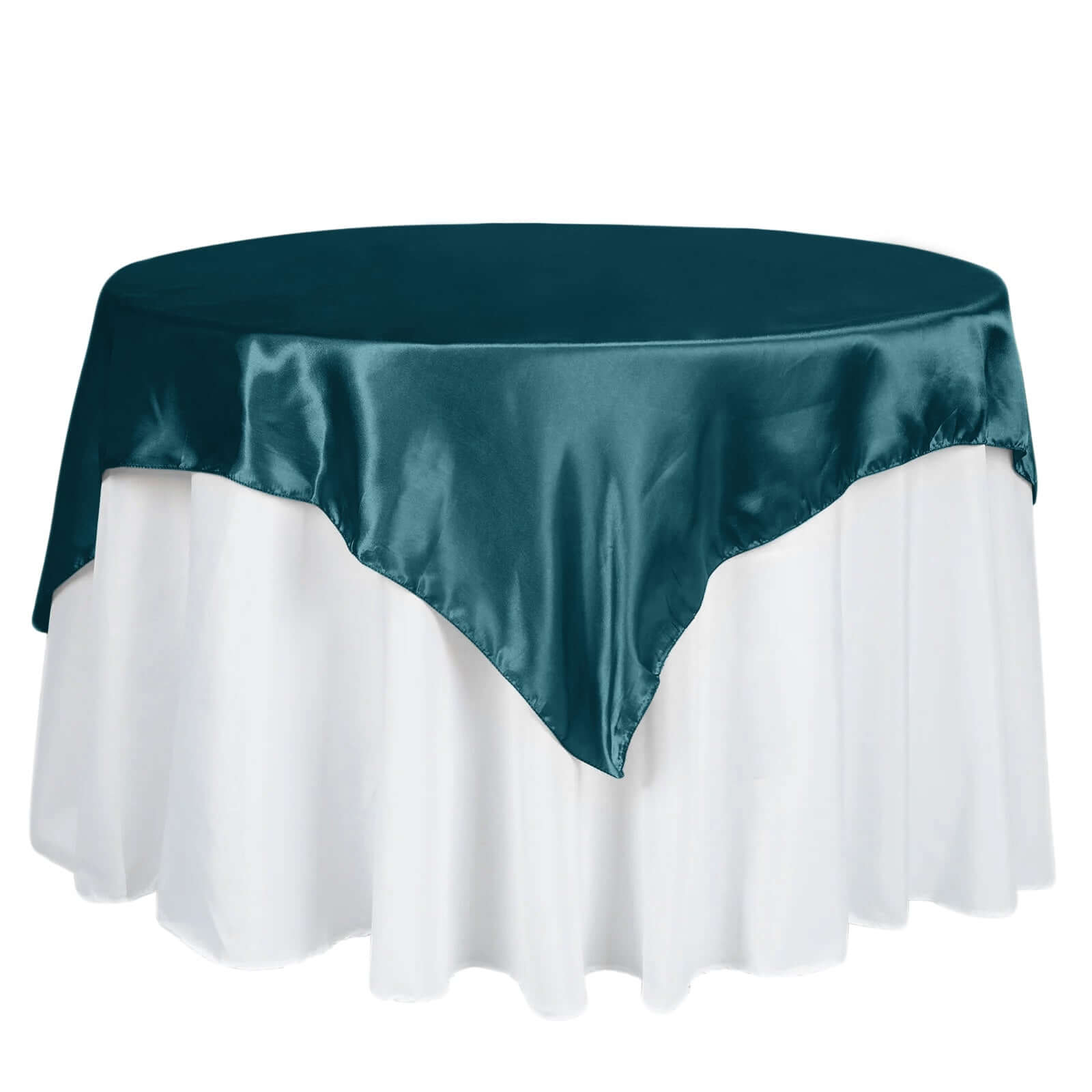 Peacock Teal Satin 60x60 Square Table Overlay with Smooth Silky Touch