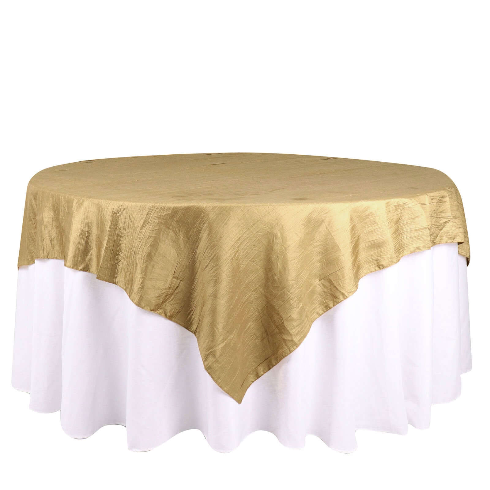 Gold Accordion Crinkle Design 72x72 Square Taffeta Table Overlay for Stylish Events