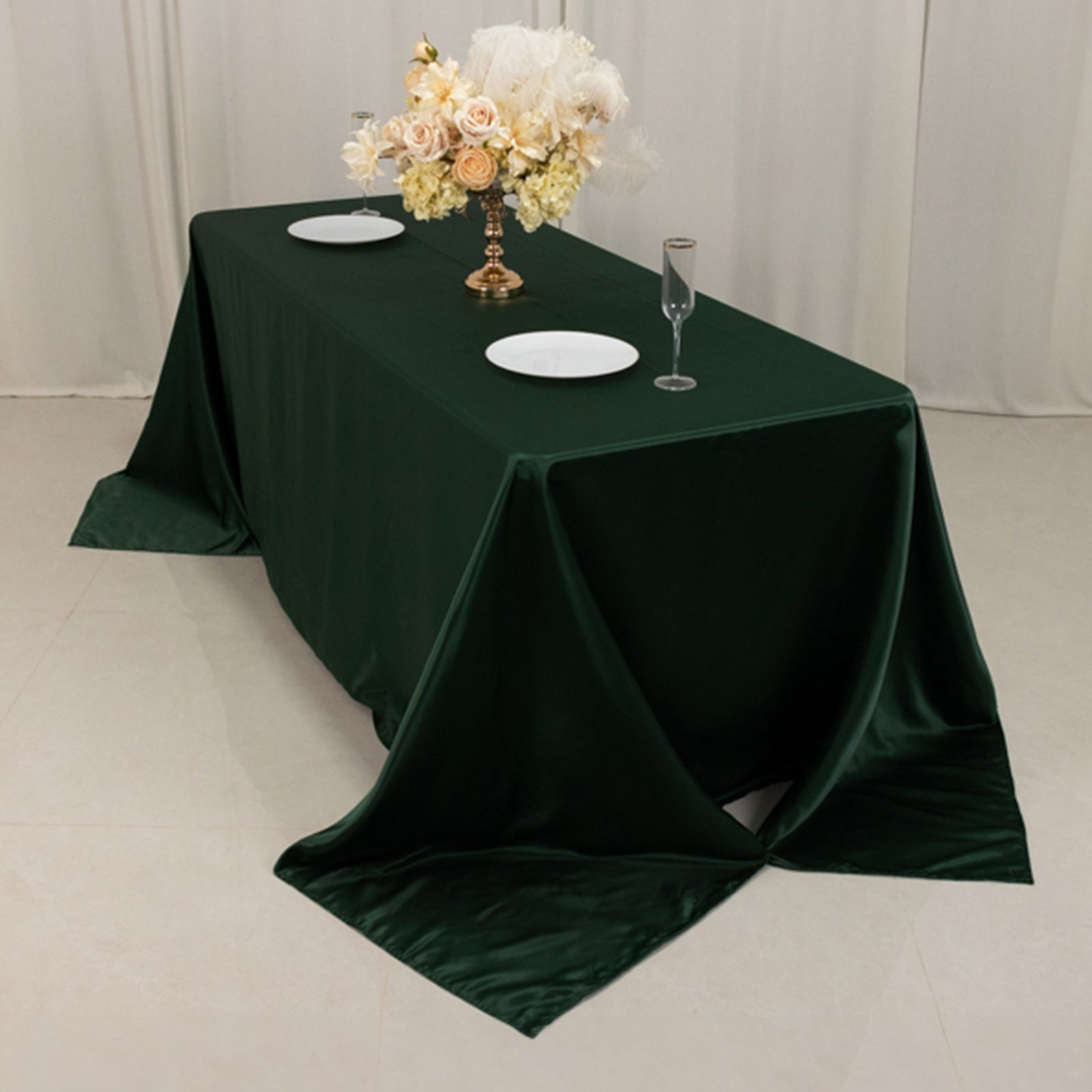 Exclusive Lamour Satin Rectangle Tablecloth in Hunter Emerald Green - Soft, Silk - like & Seamless