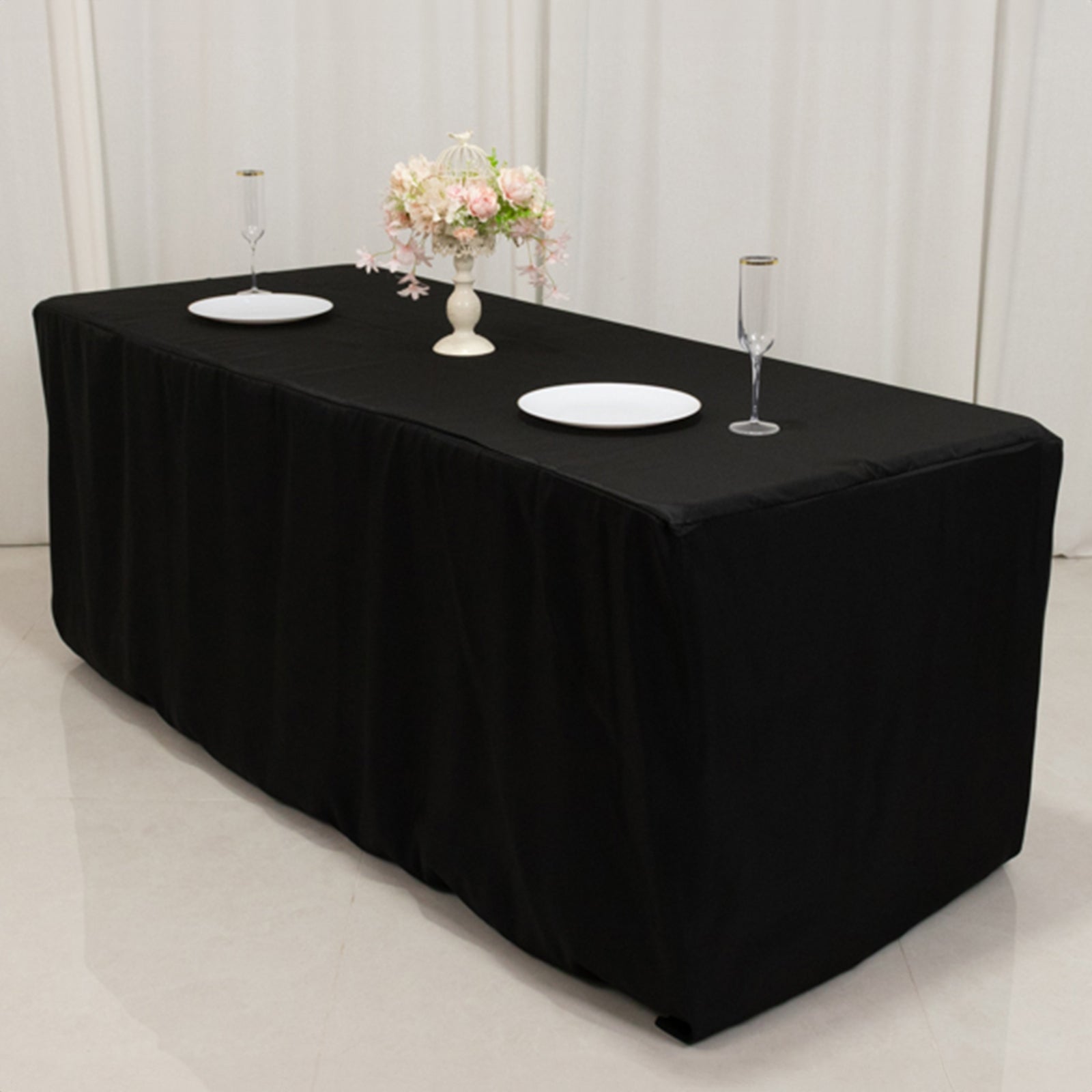Durable 220GSM Black Premium Polyester Fitted 6ft Rectangle Tablecloth