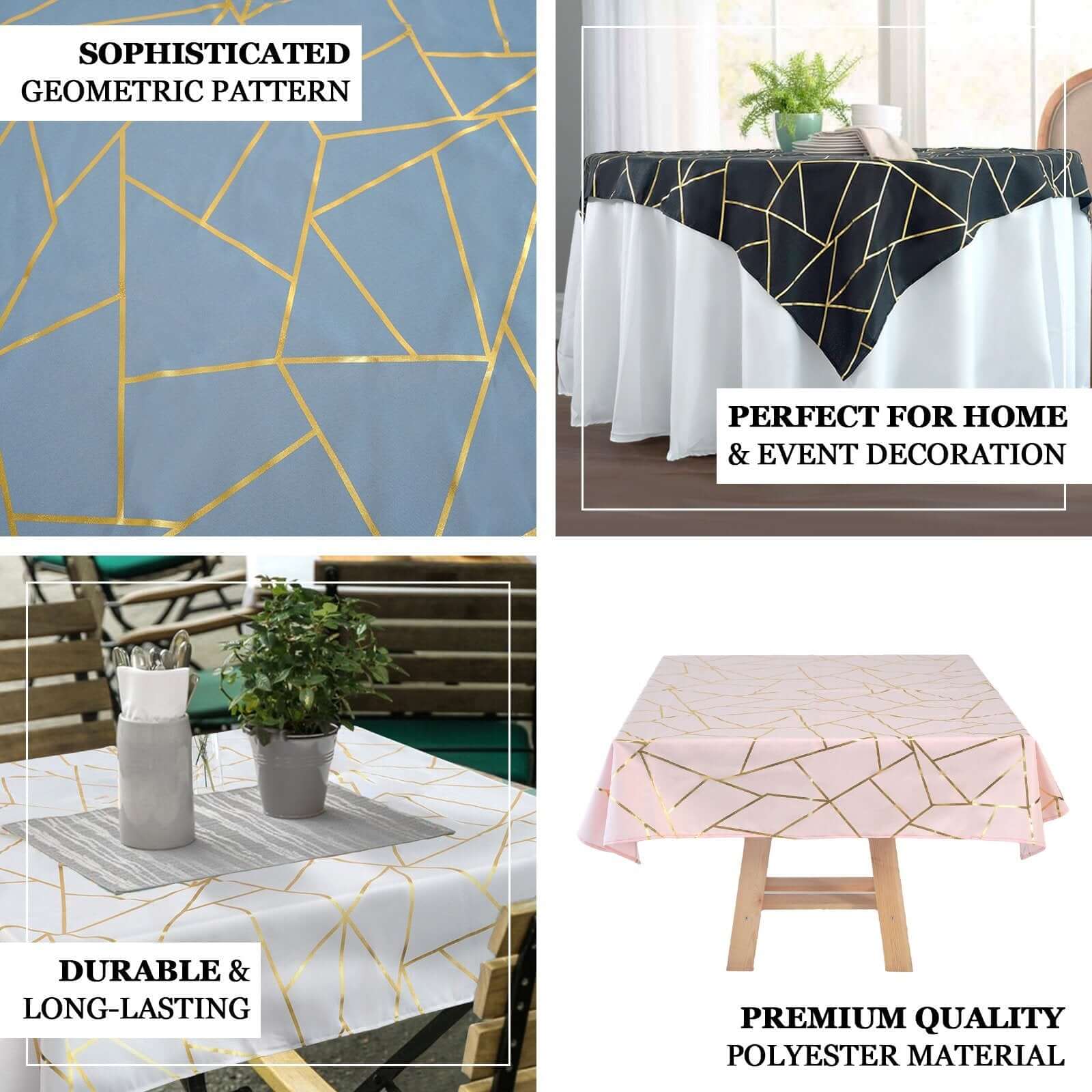 Hot! Wrinkle-Resistant & Durable Burgundy Polyester Table Overlay with Gold Foil Geometric Pattern, 54x54