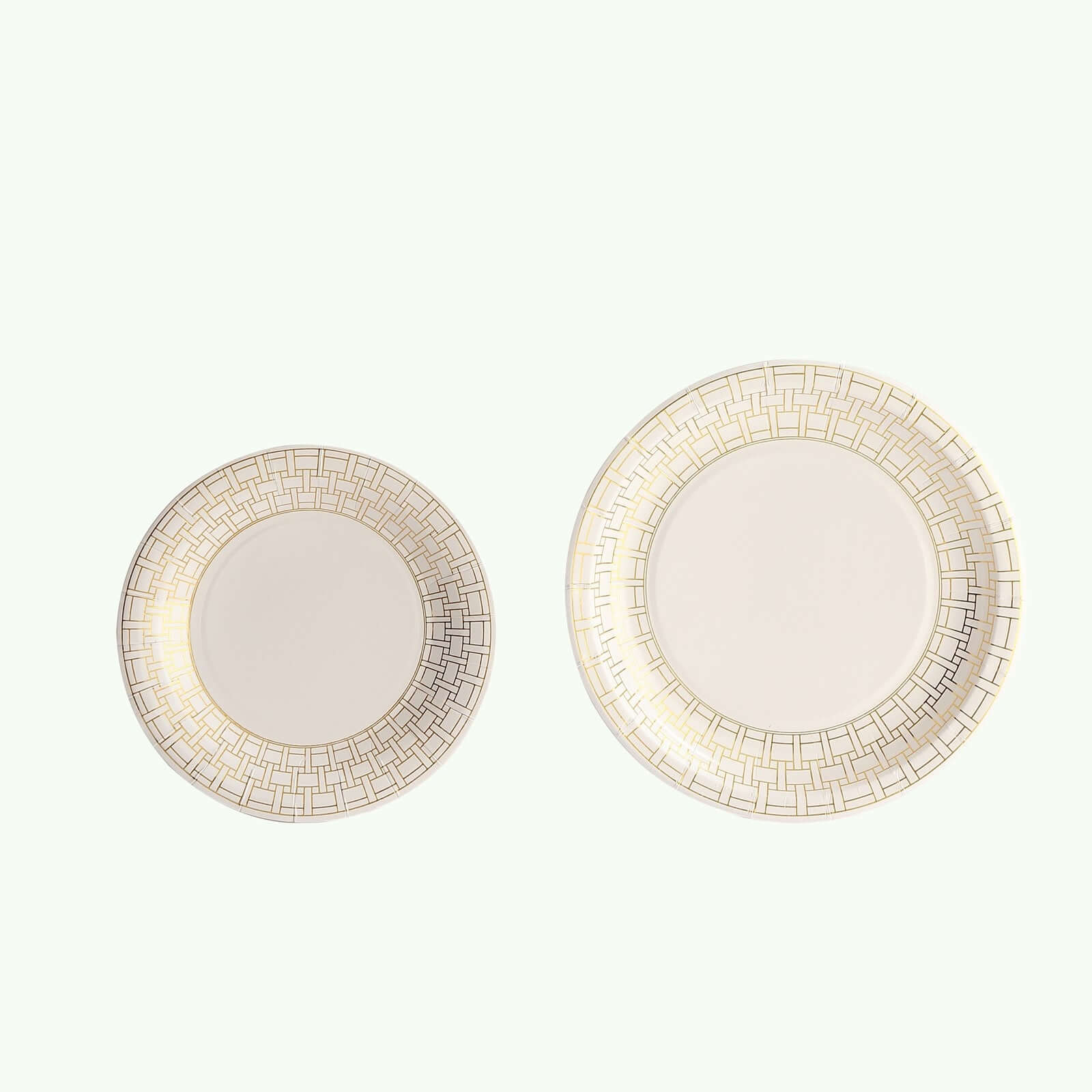 Get 25-Pack of Disposable 9-Inch White Paper Dinner Plates with Gold Basketweave Rim for Elegant Parties