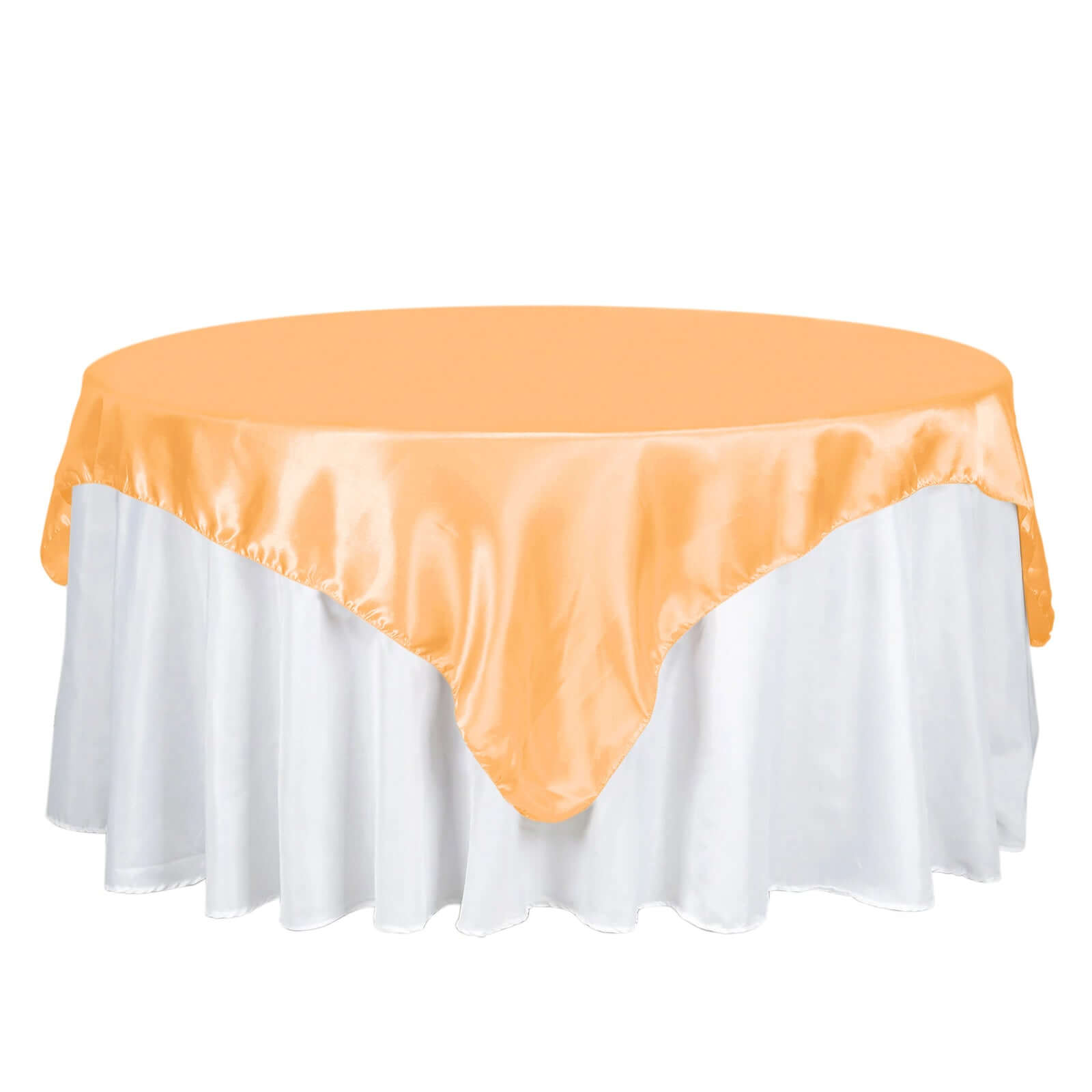 Hot! Peach Satin 72x72 Square Table Overlay with Smooth Finish