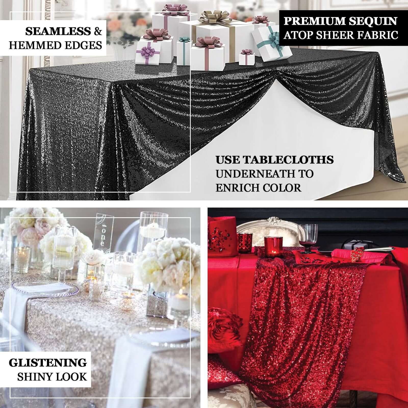 Hot! Gold Sequin Rectangle Tablecloth 90x156 for Elegant Celebrations