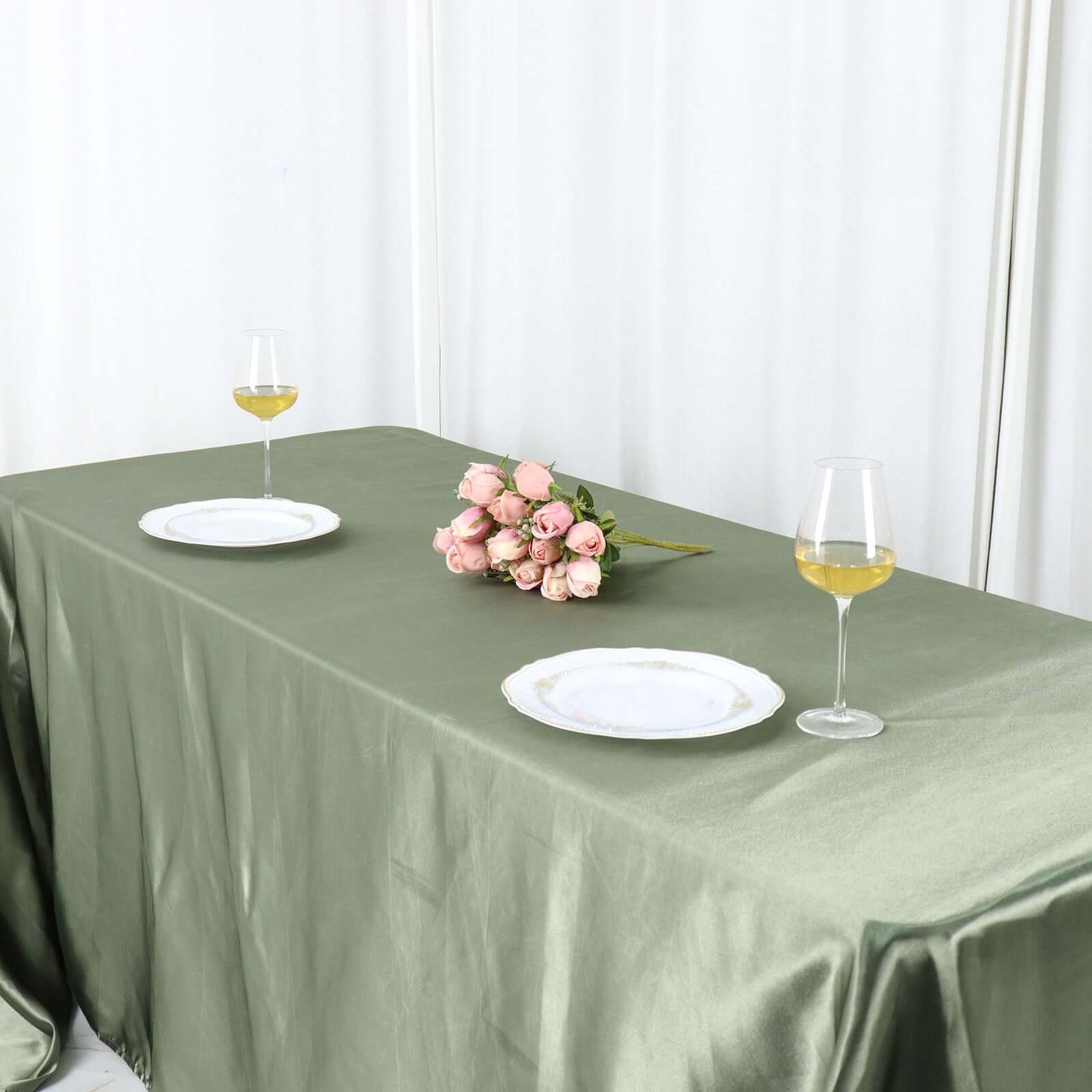Hot Sale! Seamless Satin Rectangular Tablecloth in Dusty Sage Green, 90x156