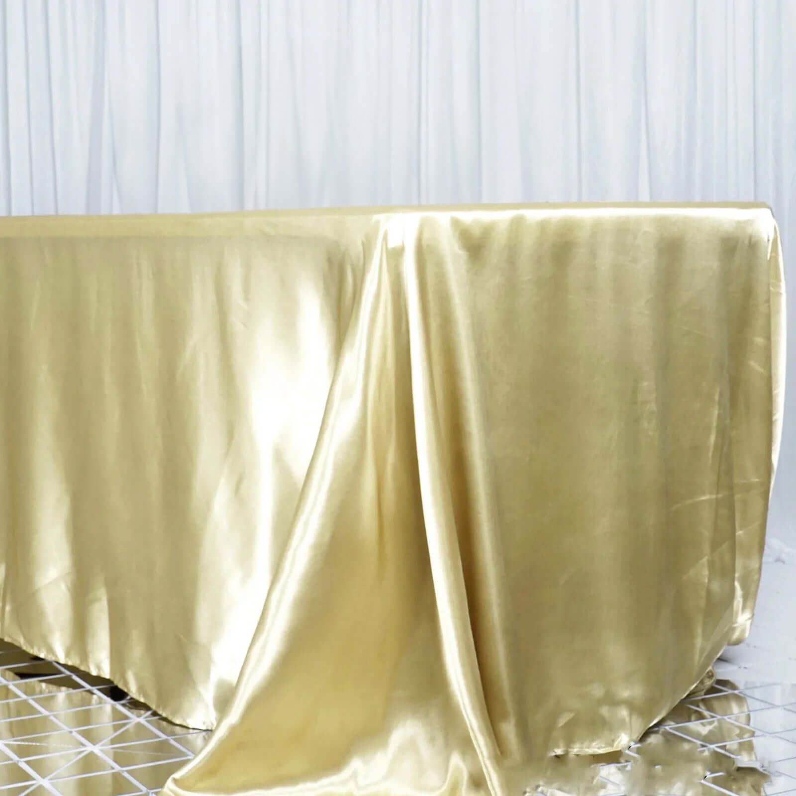 Exclusive Seamless Satin Champagne Tablecloth, 90x156 Inches, Ideal for Events