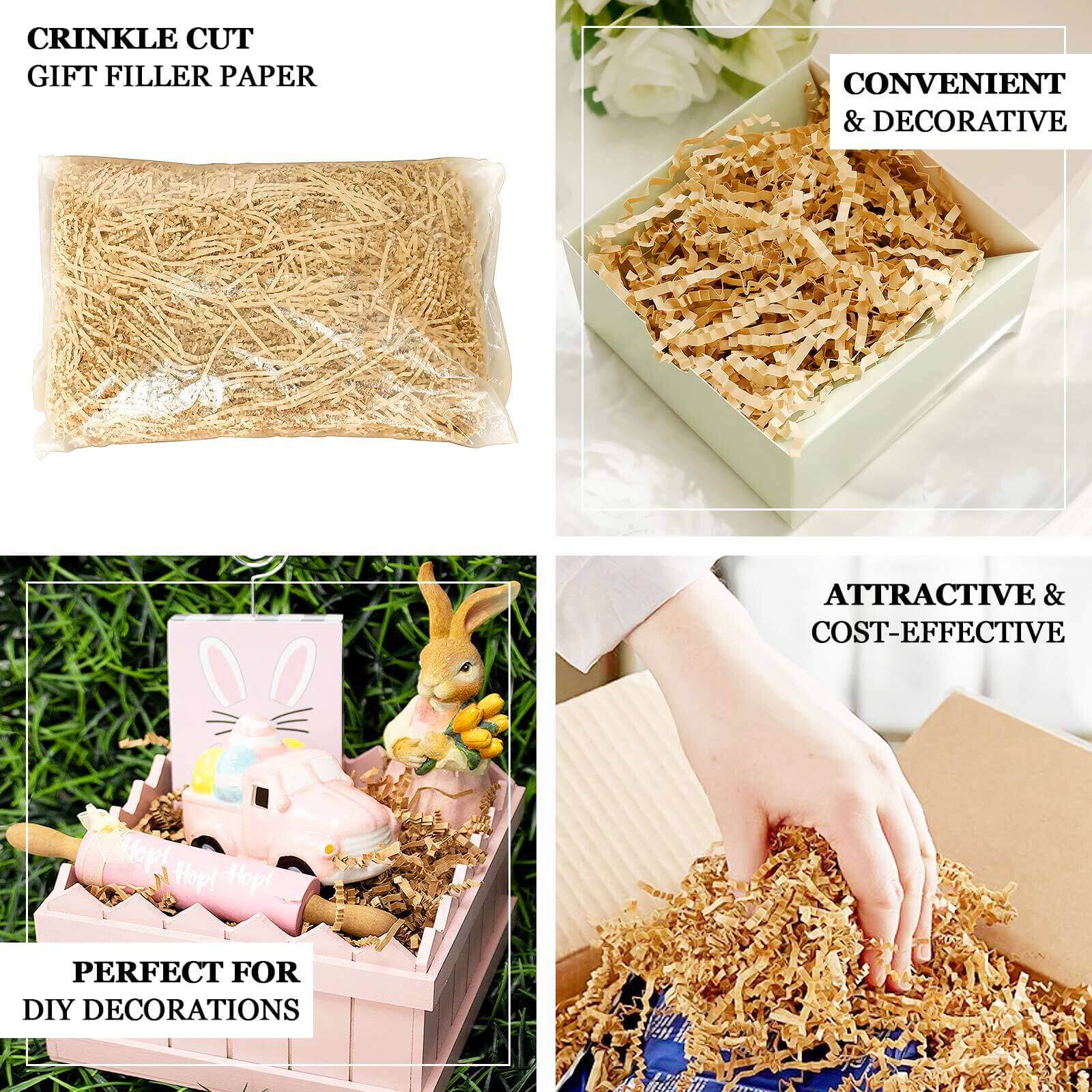 8oz 3mm Natural Brown Crinkle Cut Kraft Paper Shred for Gift Baskets