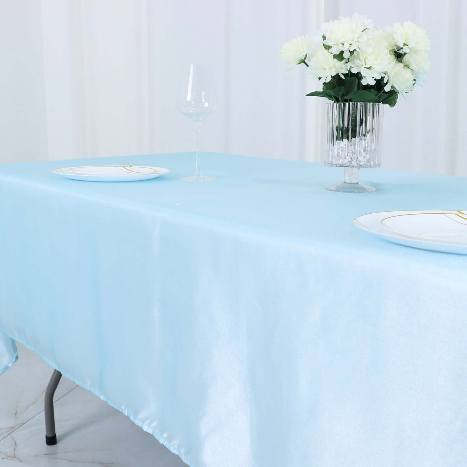 Light Blue Satin Rectangular 60x102 Tablecloth - Smooth & Shiny Table Cover