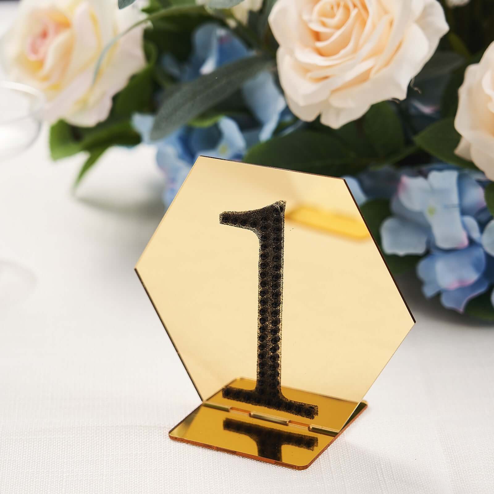 5-Pack Gold Acrylic Hexagon Table Sign Holders for Modern Event Centerpieces