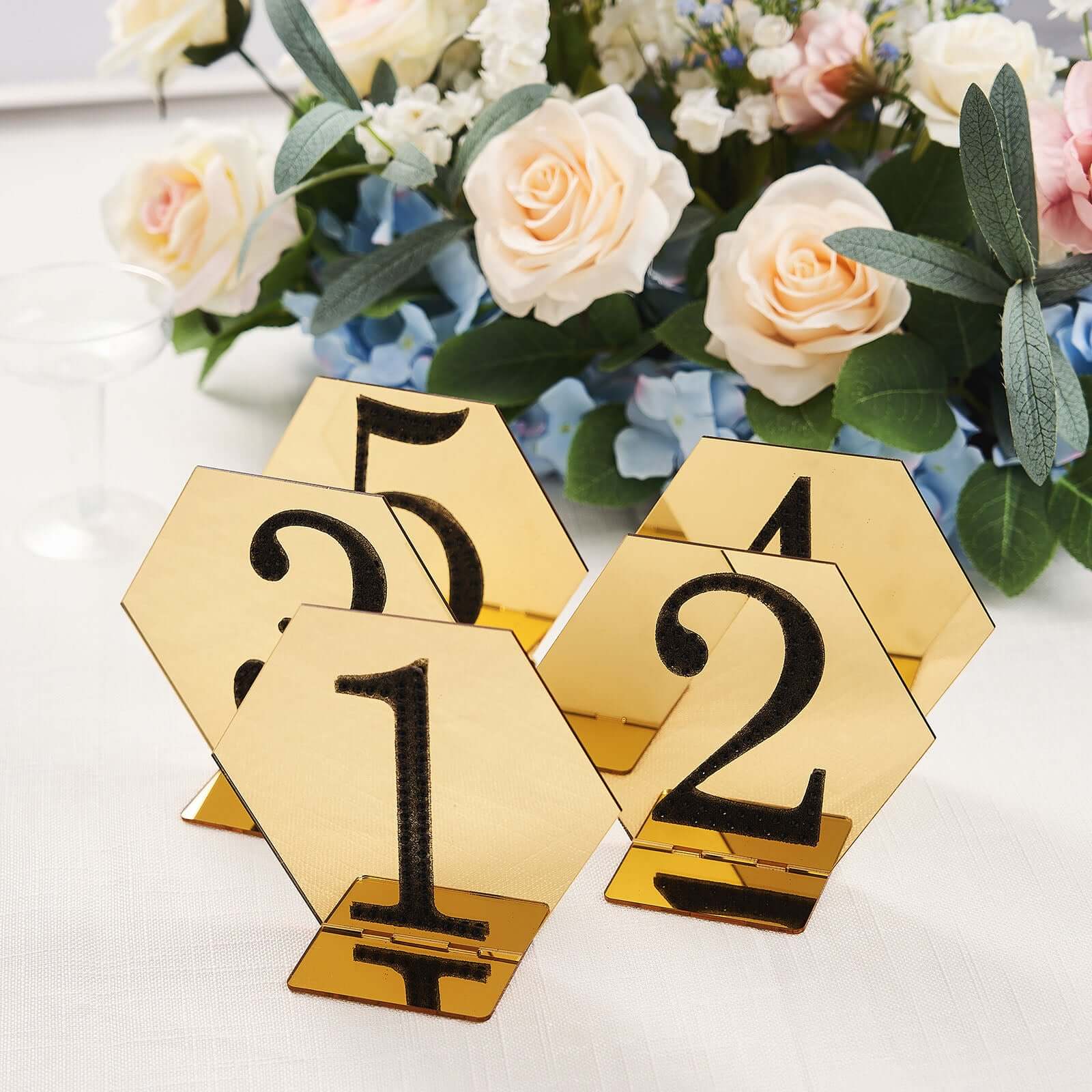 5-Pack Gold Acrylic Hexagon Table Sign Holders for Modern Event Centerpieces
