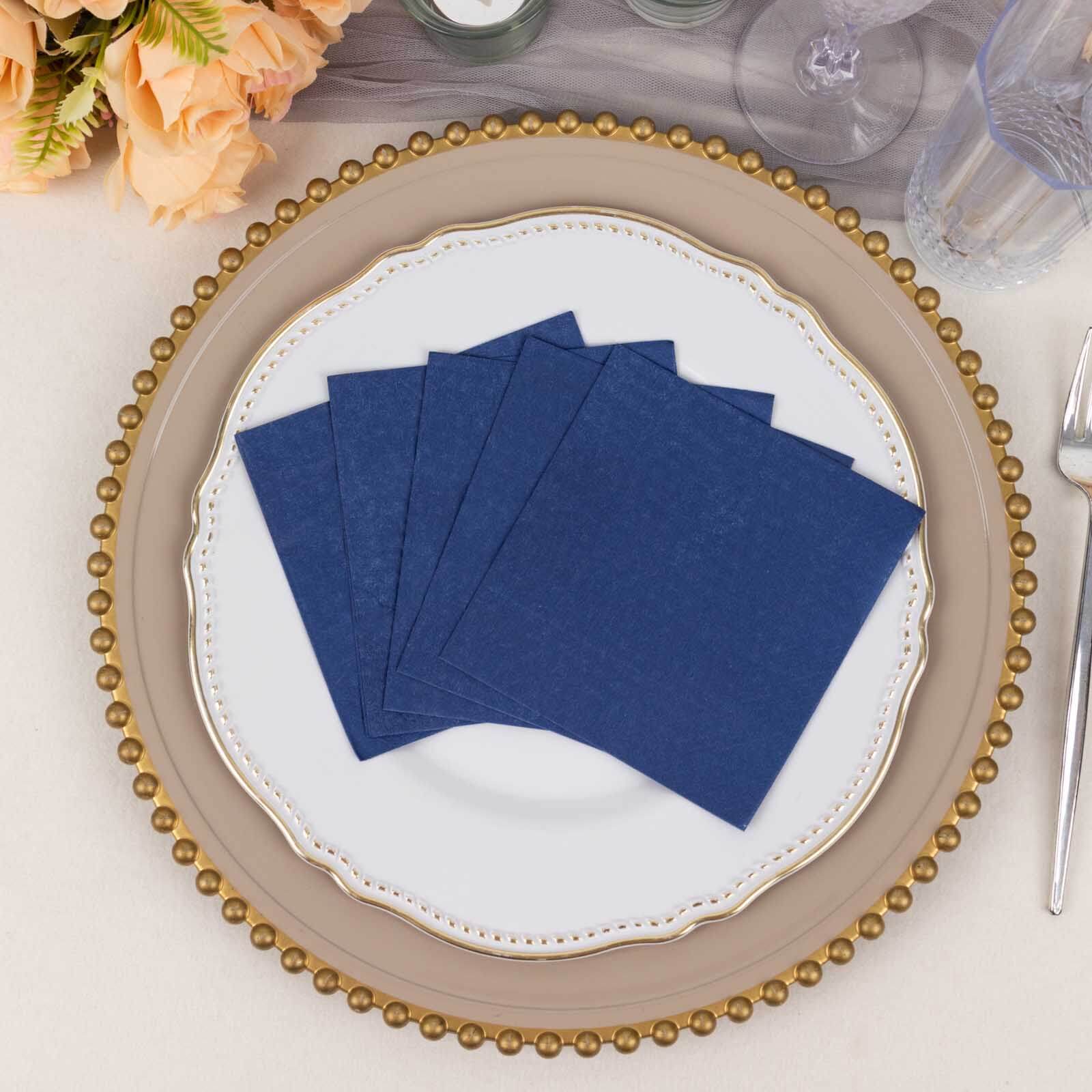 50-Piece Navy Blue 2-Ply Disposable Soft 18GSM 5x5 Cocktail Beverage Paper Napkins