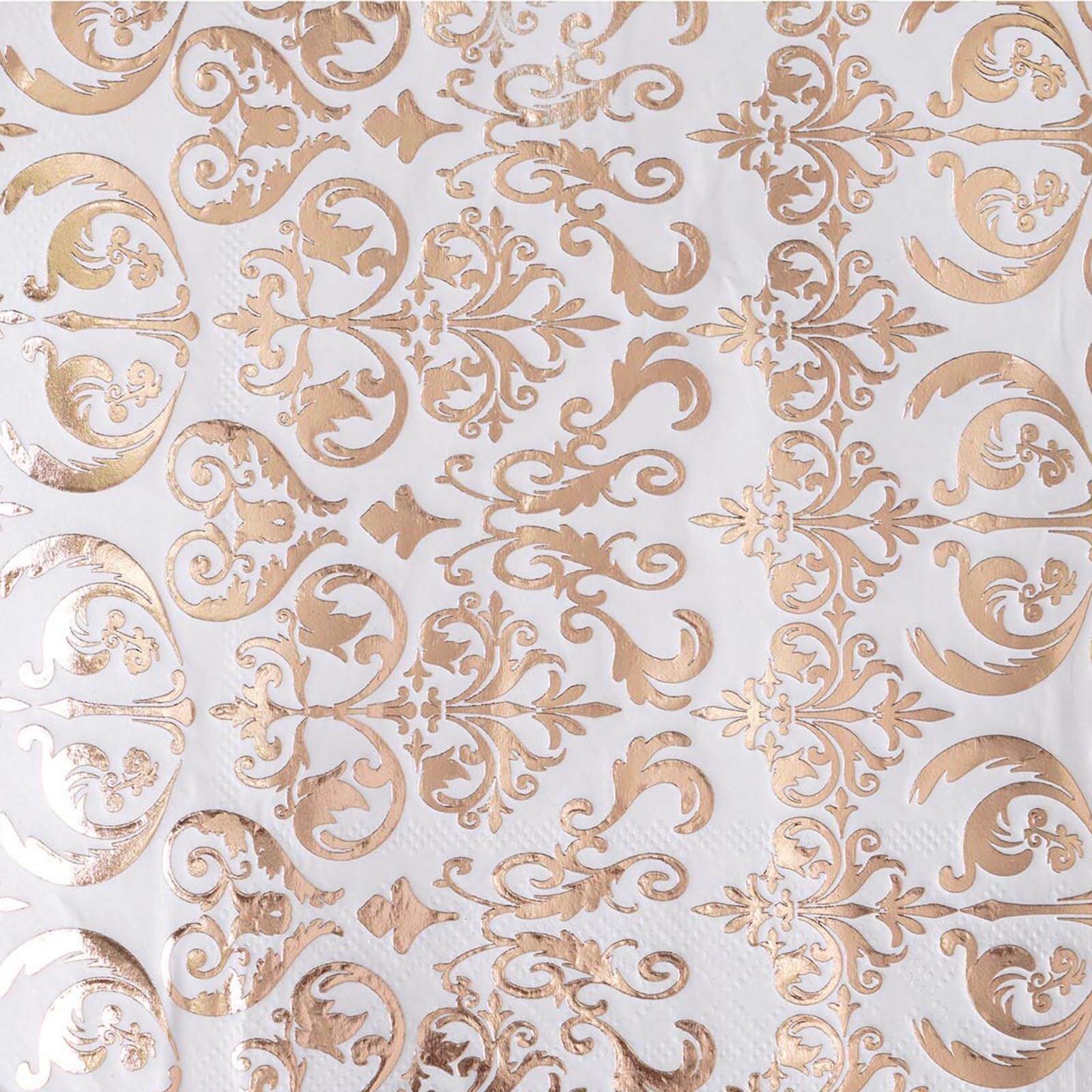 20-Pack Disposable 3-Ply Vintage Rose Gold Metallic Print Paper Dinner Napkins for Weddings