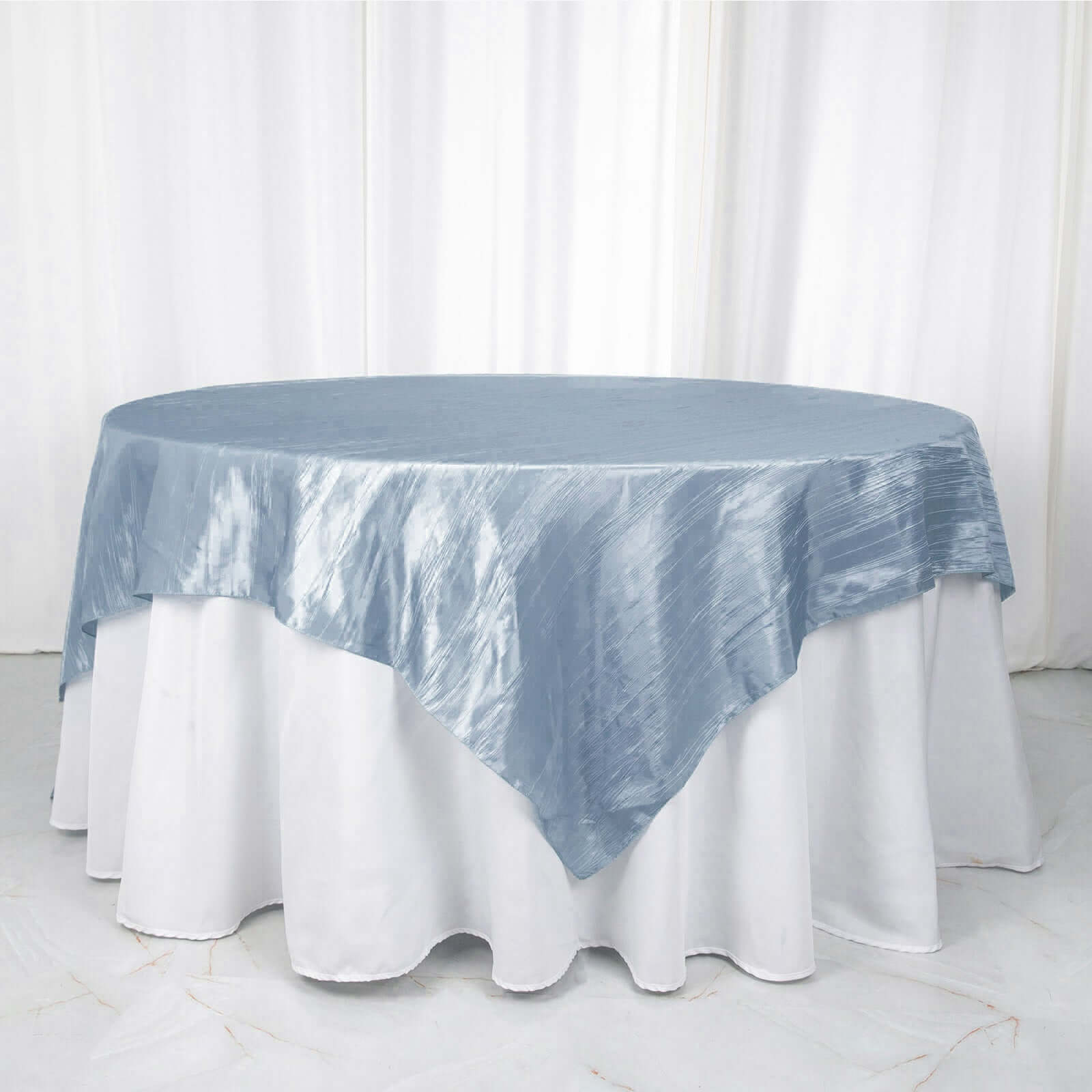 Dusty Blue Accordion Crinkle 90x90 Square Taffeta Table Overlay