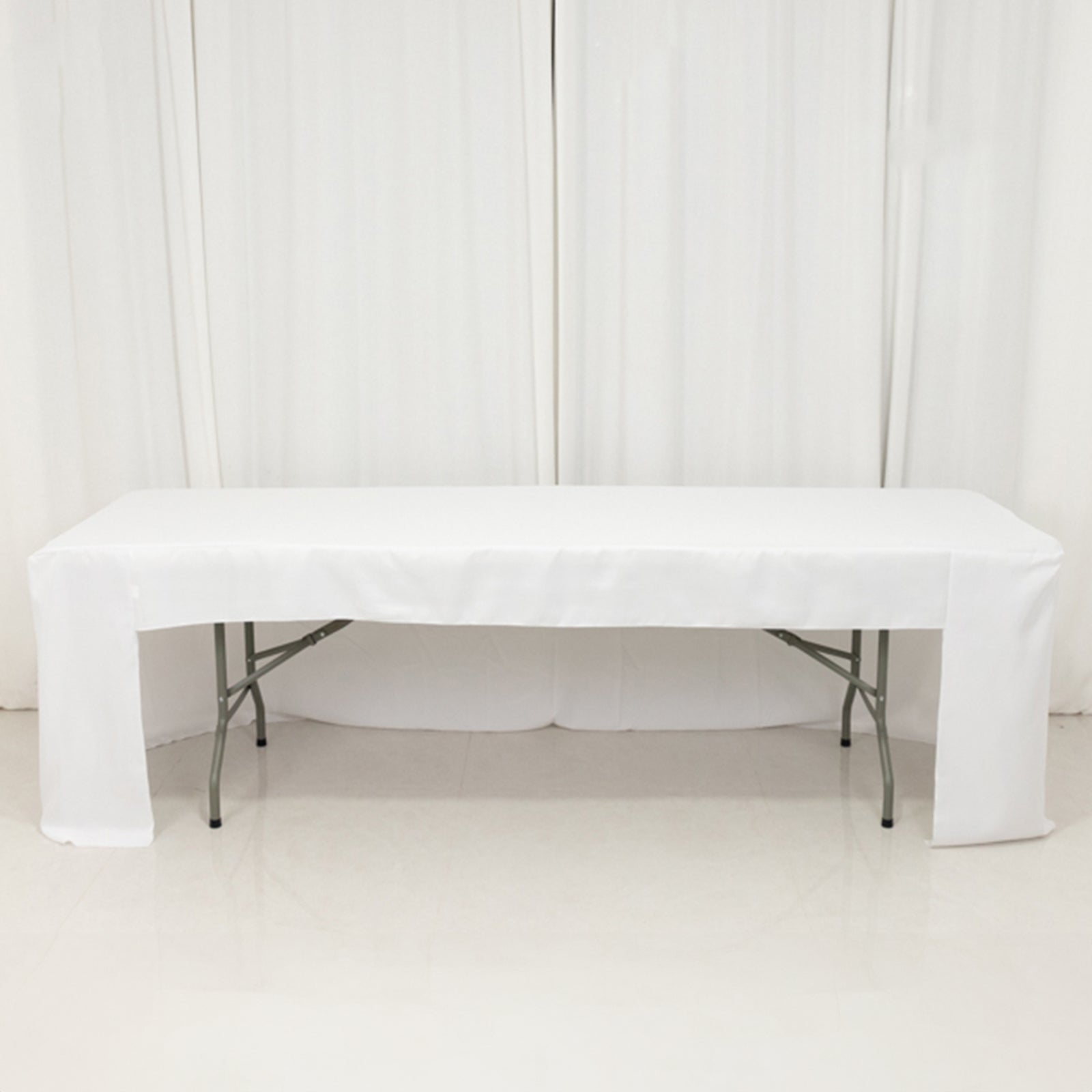 Wrinkle-Resistant White Fitted Polyester Tablecloth for 8ft Rectangles - Open Back Design