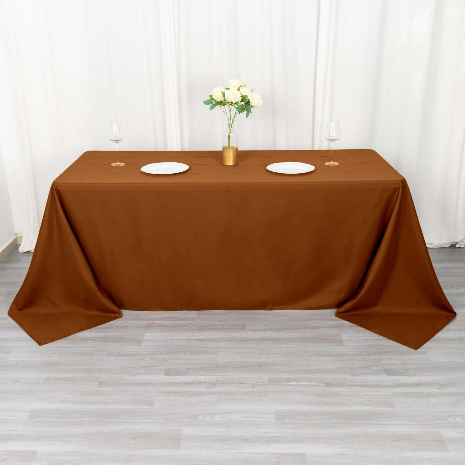 Stylish & Durable Cinnamon Brown Polyester 72x120 Rectangle Tablecloth