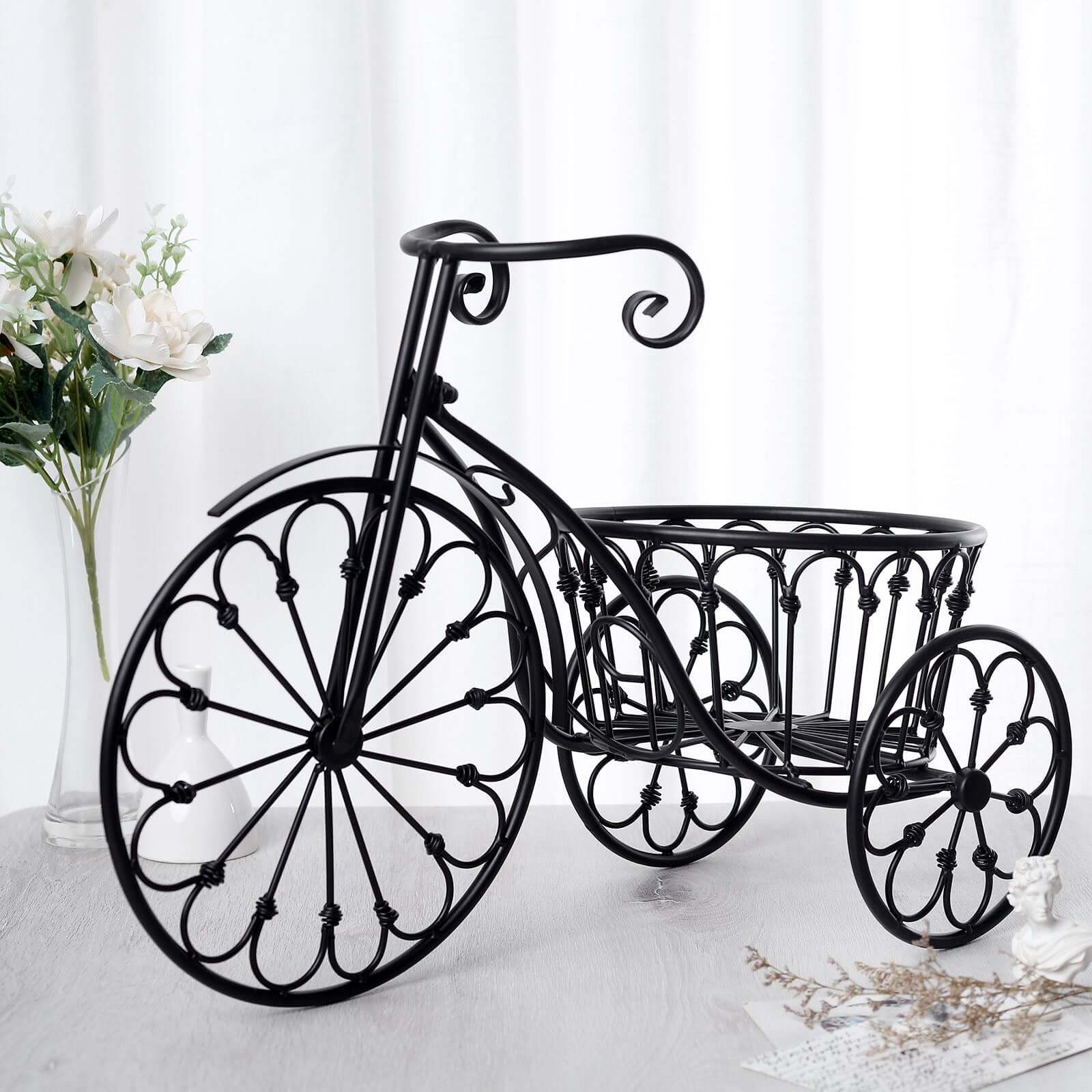 Black Tricycle Metal Planter Basket - Ideal for Indoor/Outdoor Decor