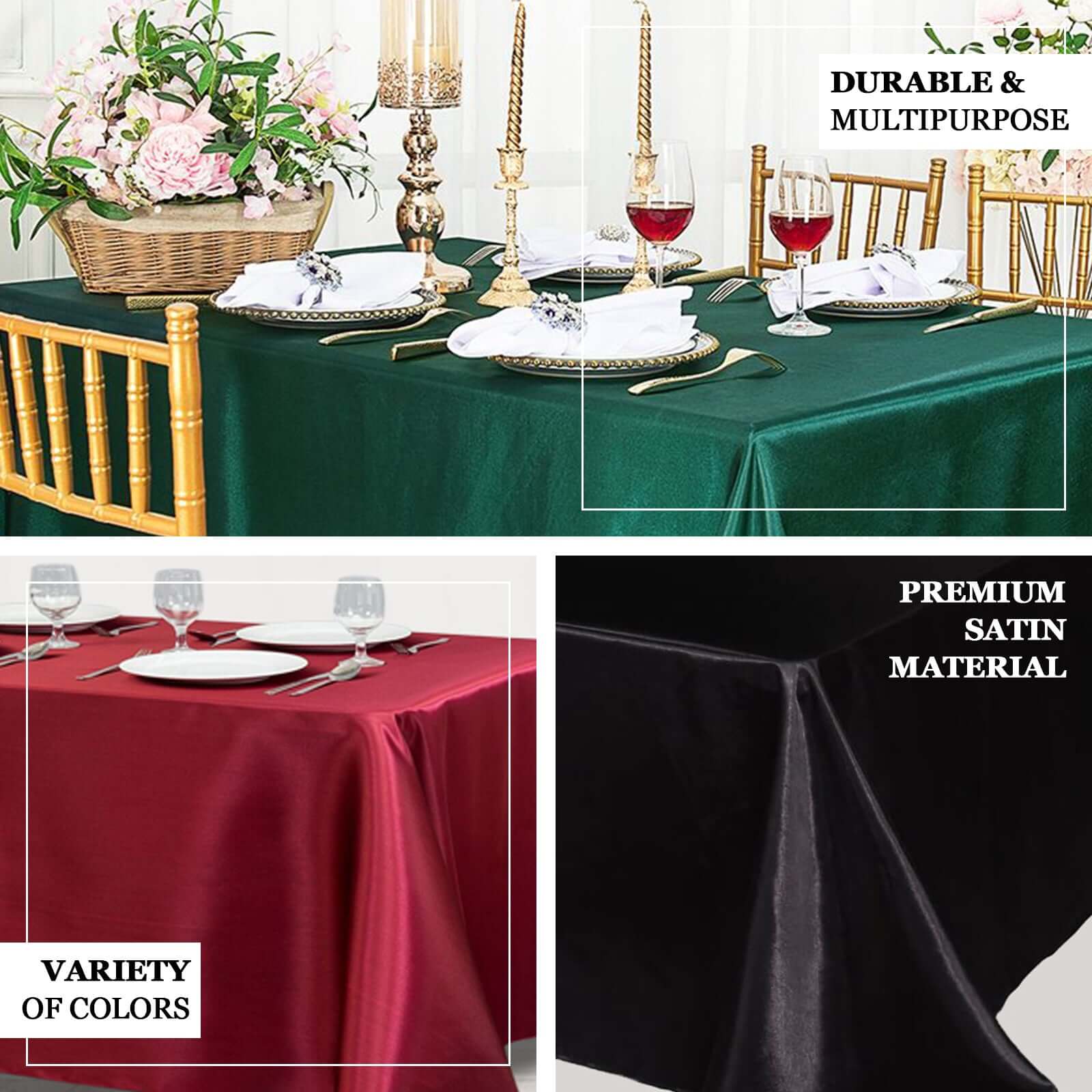Stylish Seamless Gold Satin 90x156 Rectangular Tablecloth for Weddings & Events