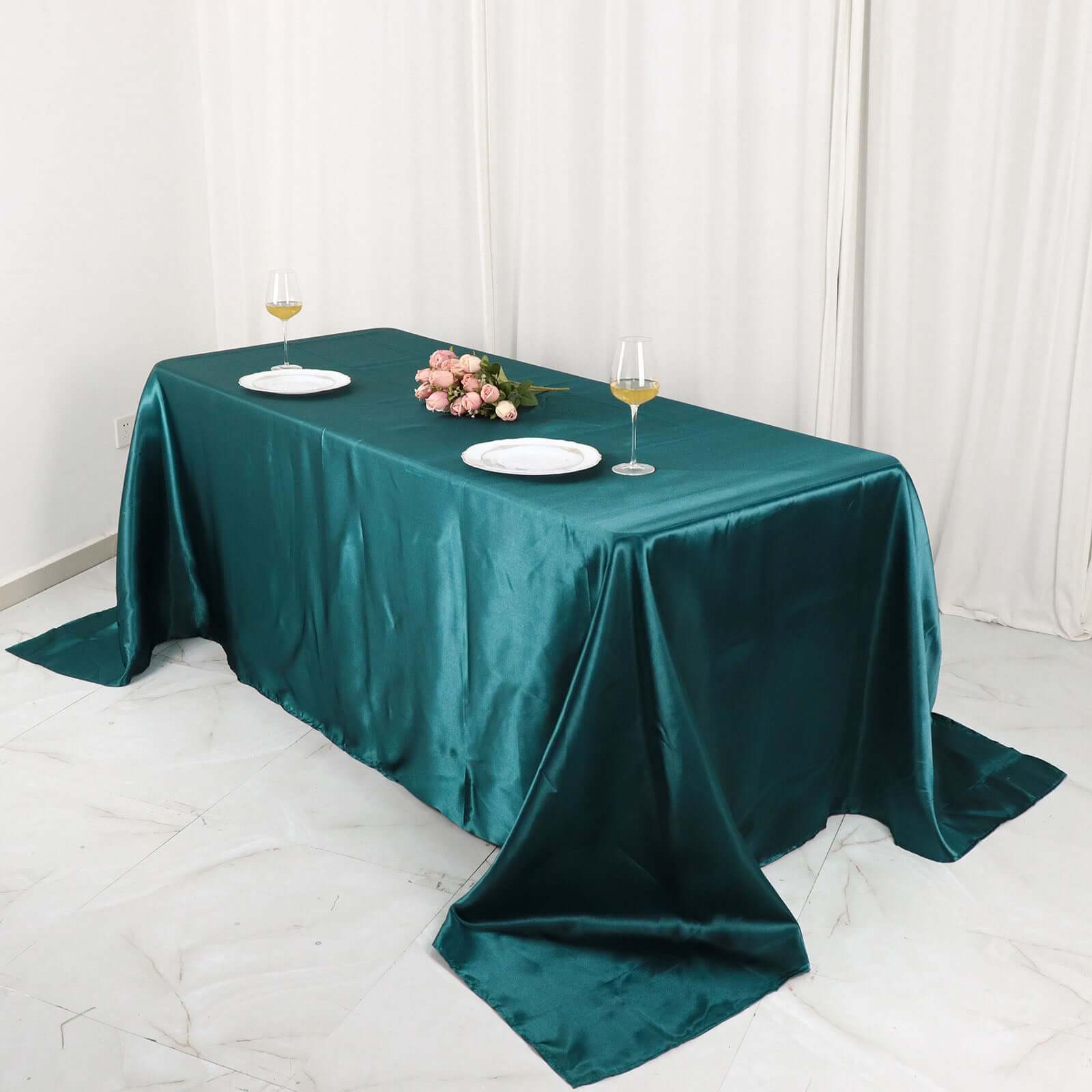 Hot! Seamless Peacock Teal Satin 90x132 Rectangular Tablecloth
