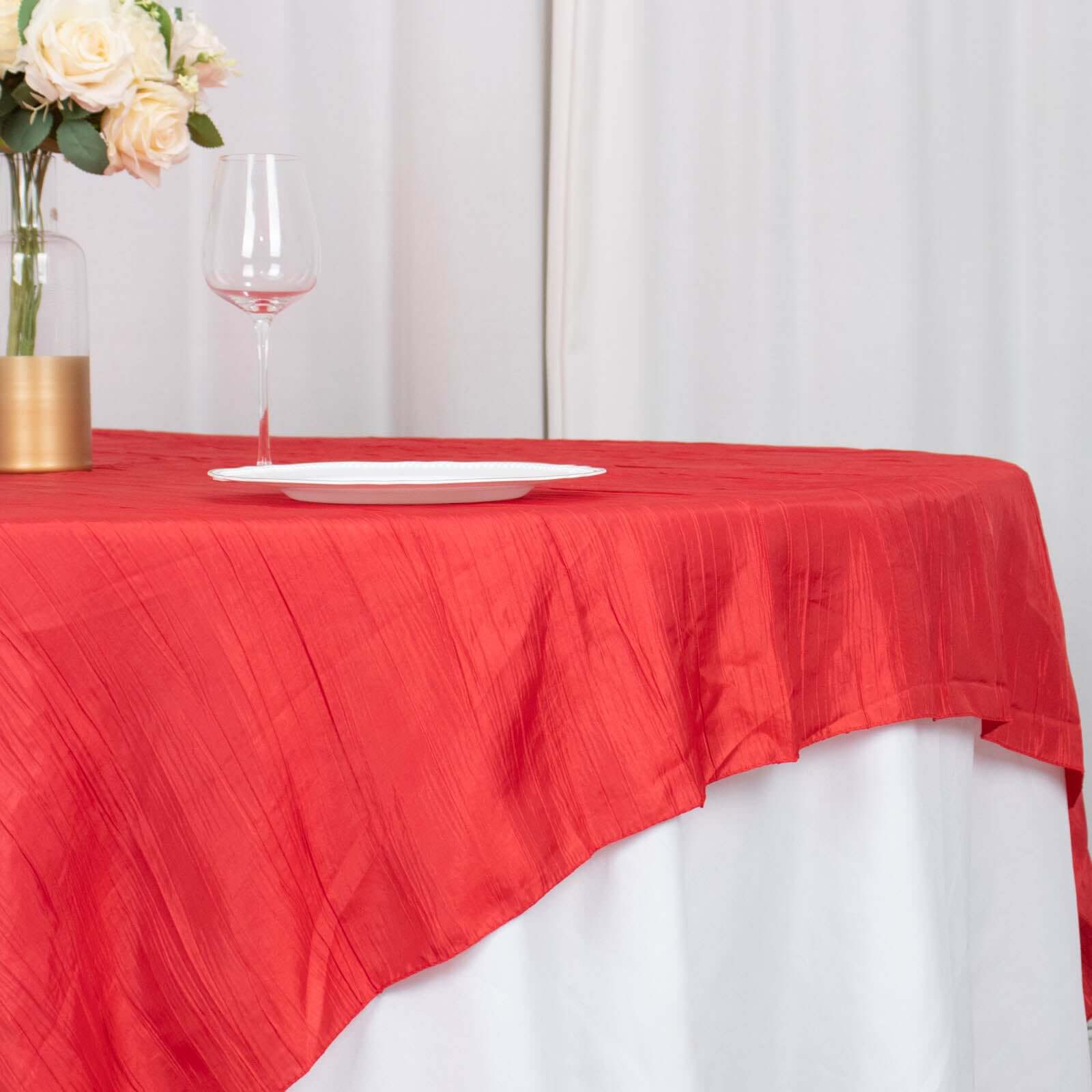 Hot Deal! Red Crinkle Taffeta 72x72 Square Table Overlay