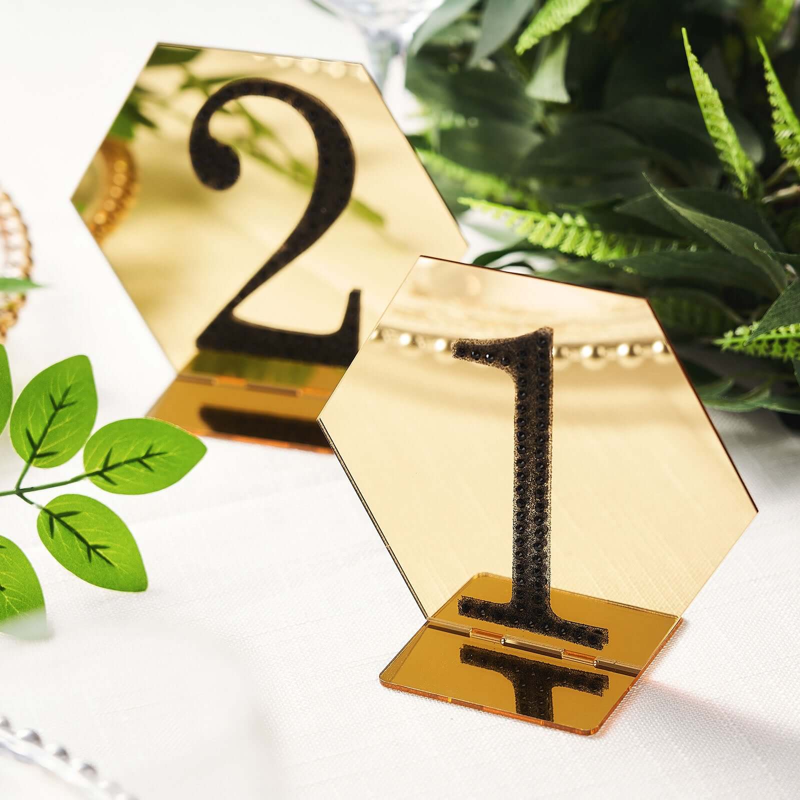 5-Pack Gold Acrylic Hexagon Table Sign Holders for Modern Event Centerpieces
