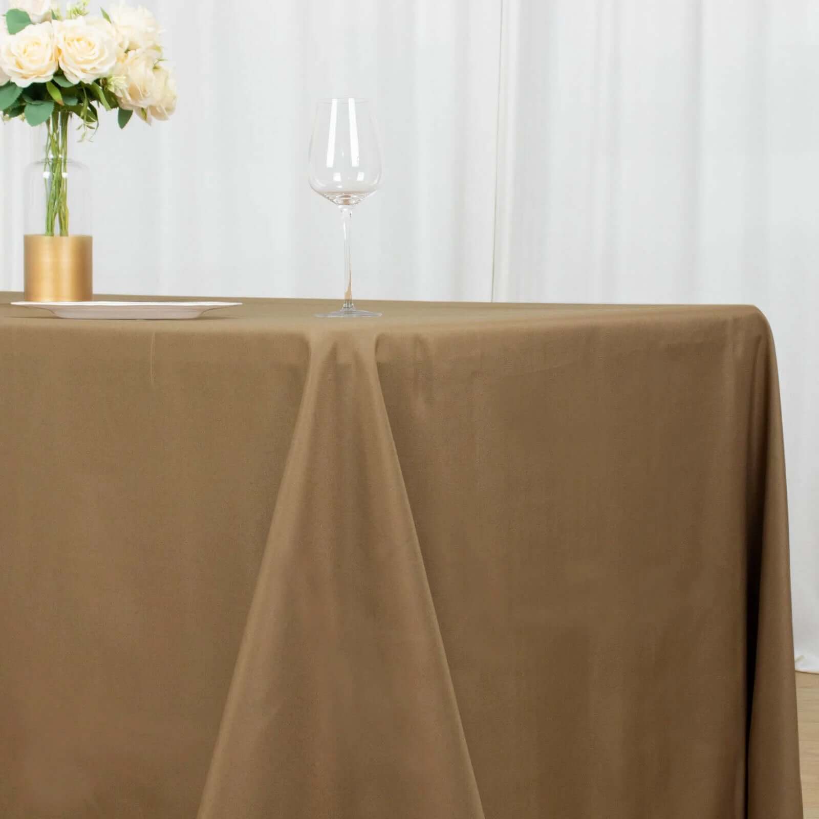 Durable and Stylish 72x120 Taupe Polyester Rectangle Tablecloth