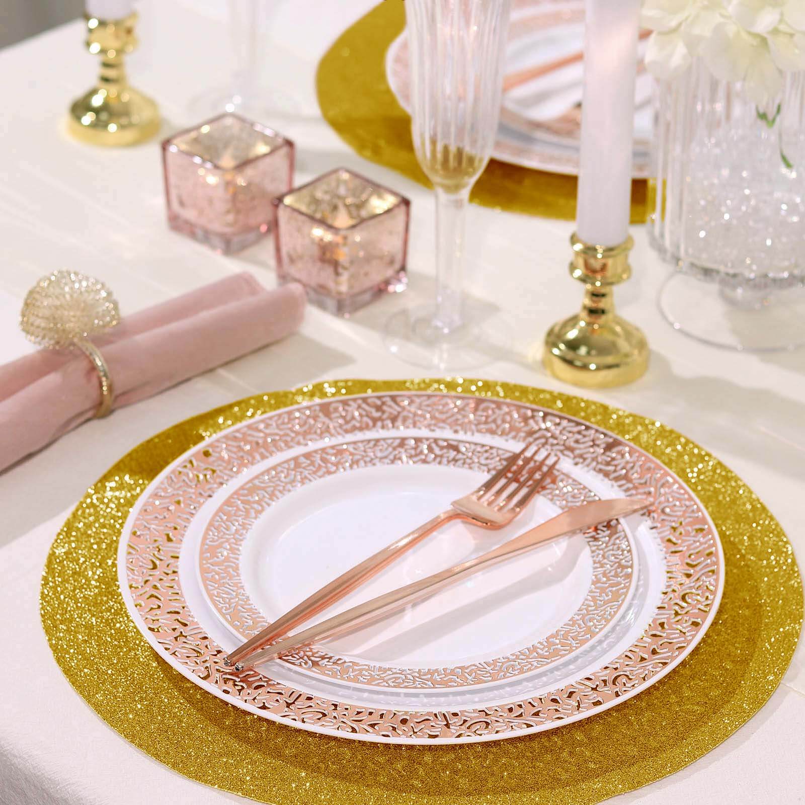 Hot Sale! 6-Pack Gold Glitter Round Non-Slip Placemats, 13" Diameter
