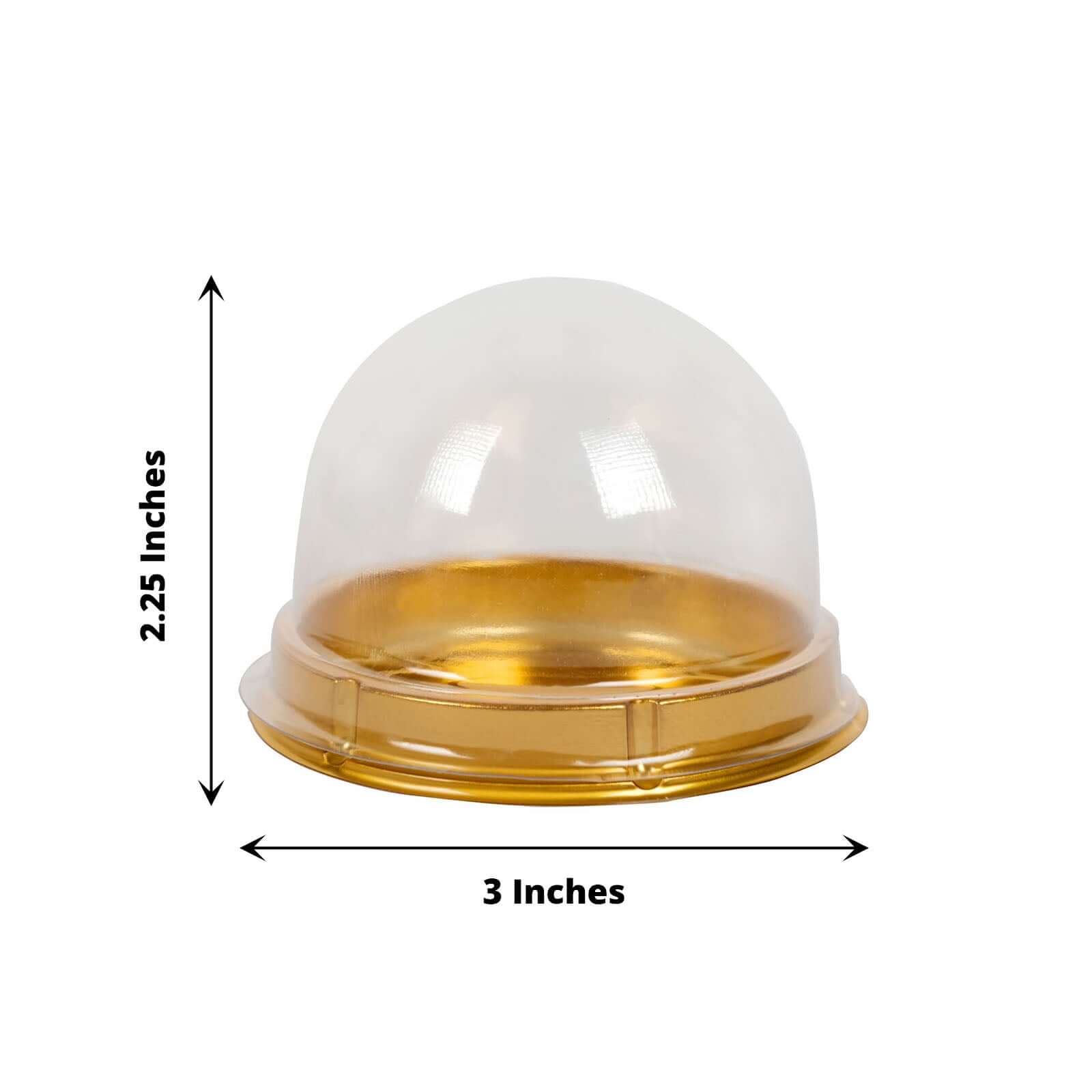 50-Piece Set of Plastic Party Favor Containers - Round Dome Design in Gold and Clear for Cupcakes and Sweets