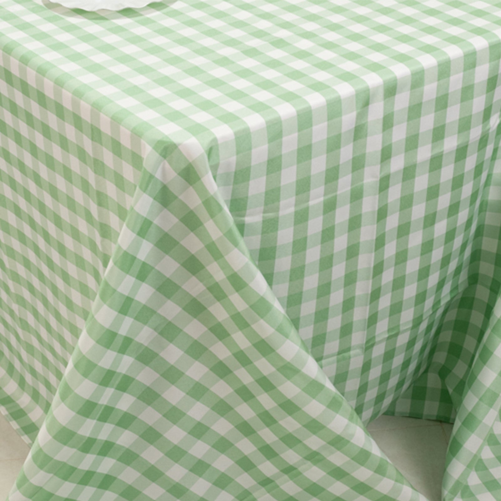 Premium Seamless Checkered Buffalo Plaid Polyester Tablecloth in White and Sage Green, 90x156