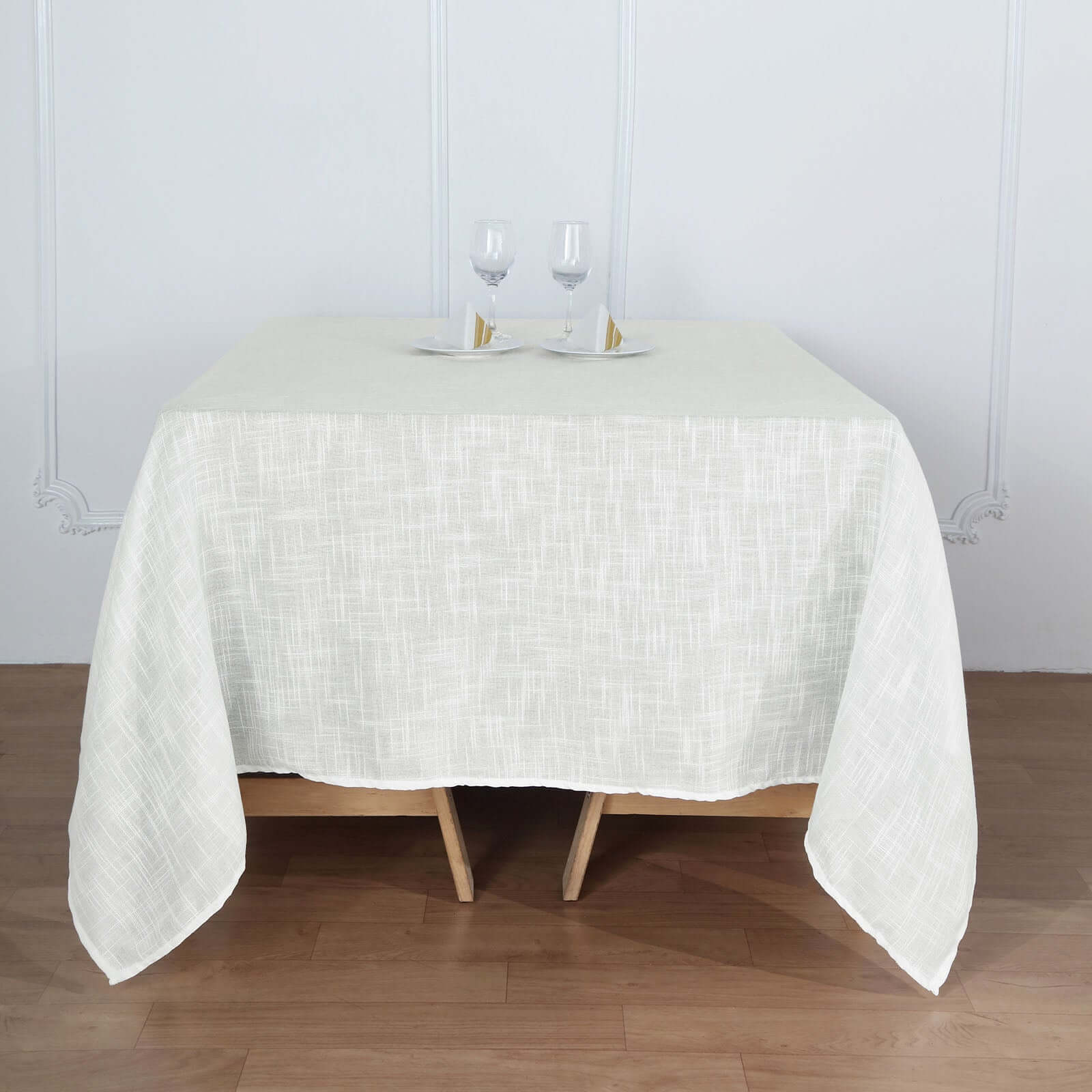 Hot Deal! White 72x72 Slubby Faux Linen Square Table Overlay - Wrinkle-Resistant for Stylish Events