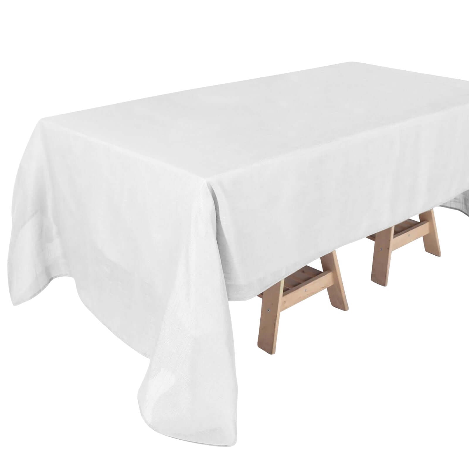 White 60x126 Rectangular Faux Linen Tablecloth - Wrinkle-Free for Weddings & Special Events
