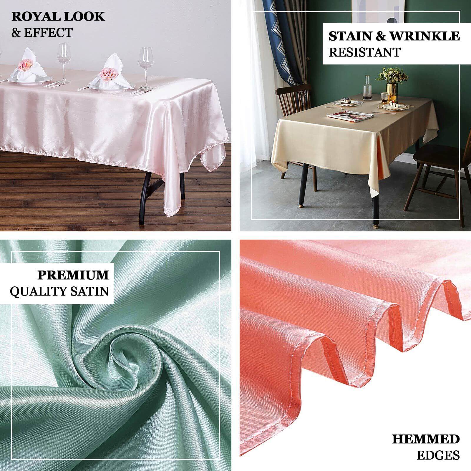 Ivory Satin Rectangular Tablecloth (60x126) - Smooth, Lustrous, and Stain-Resistant