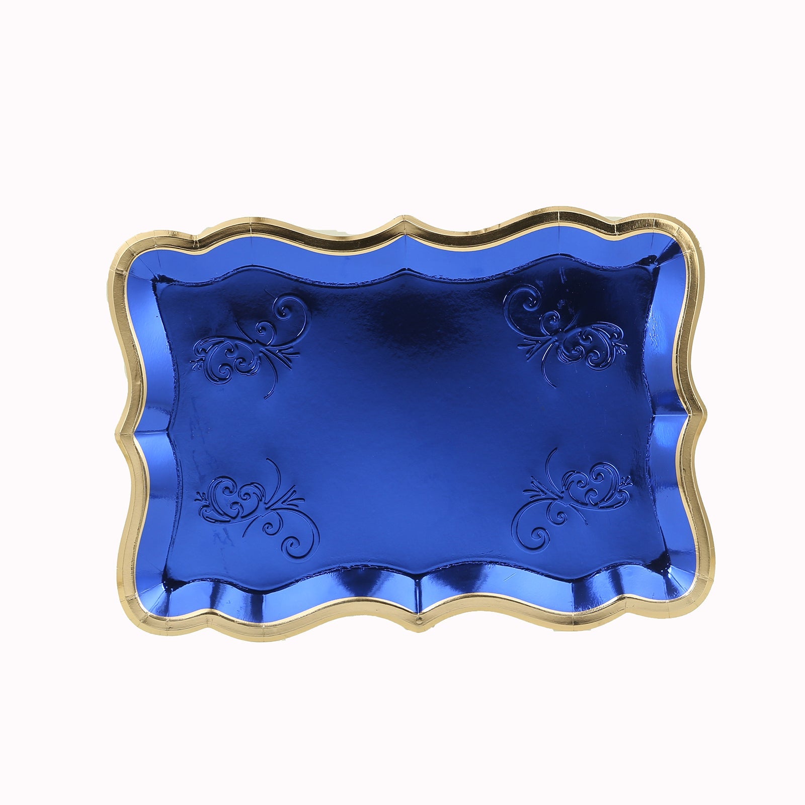 10-Pack Heavy Duty Disposable Royal Blue Paper Serving Trays with Gold Rim for Weddings & Parties