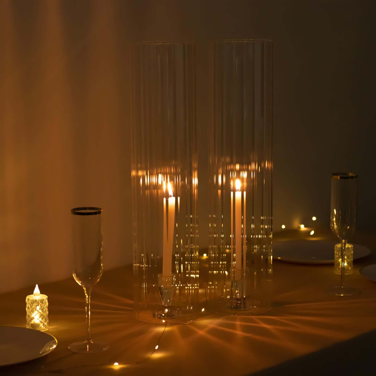 Hot Deal! 2-Pack Clear Ribbed Glass Hurricane Shades - Ideal Candle Holder Centerpieces, 20 Inches