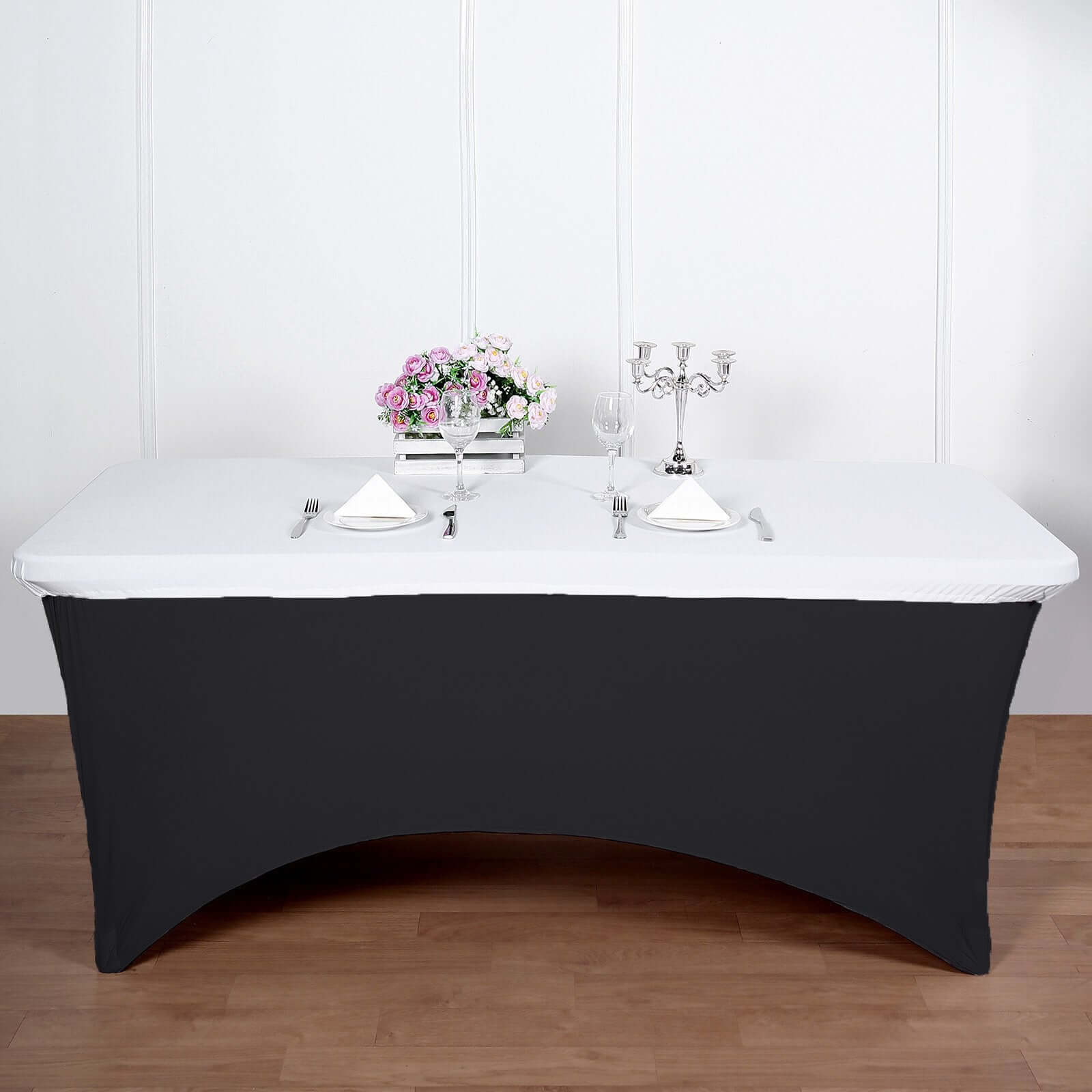 White Stretchy & Wrinkle-Free Spandex Table Topper for 8-Foot Tables