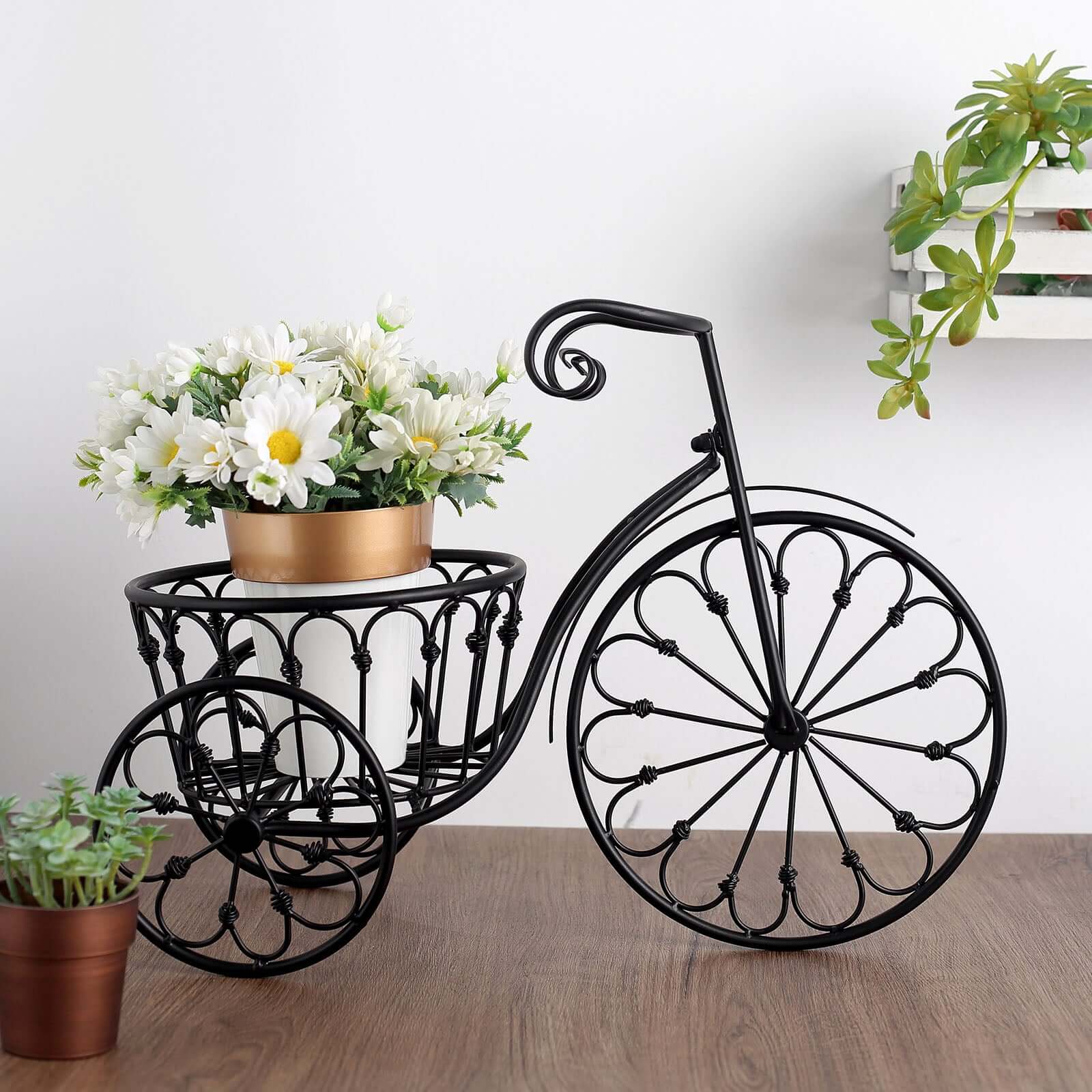 Black Tricycle Metal Planter Basket - Ideal for Indoor/Outdoor Decor