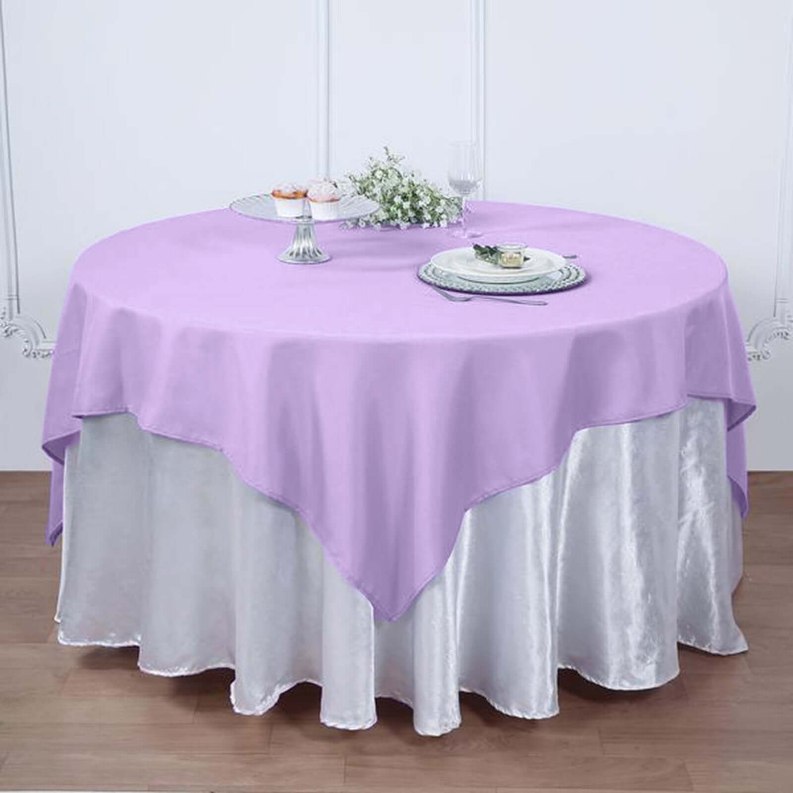 Wrinkle-Resistant & Durable 70x70 Polyester Square Table Overlay in Lavender Lilac - Perfect for Events!