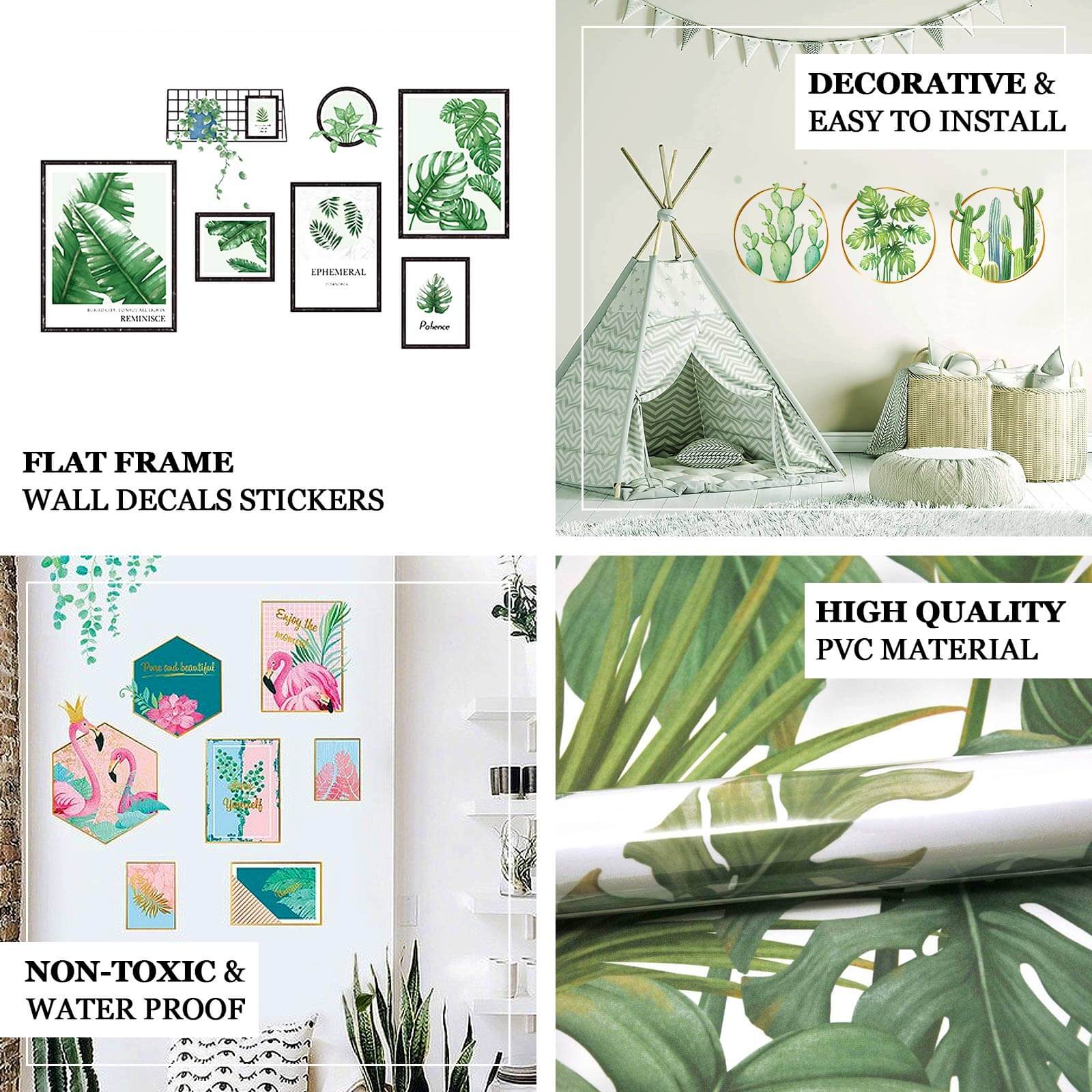 Hot Sale! Tropical Green Plant Leaves Flat Frame Wall Art Decor Stickers for Home