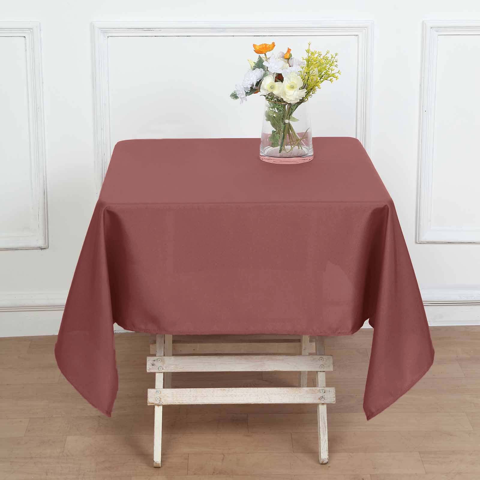 Wrinkle-Resistant & Durable 54x54 Polyester Square Tablecloth in Cinnamon Rose
