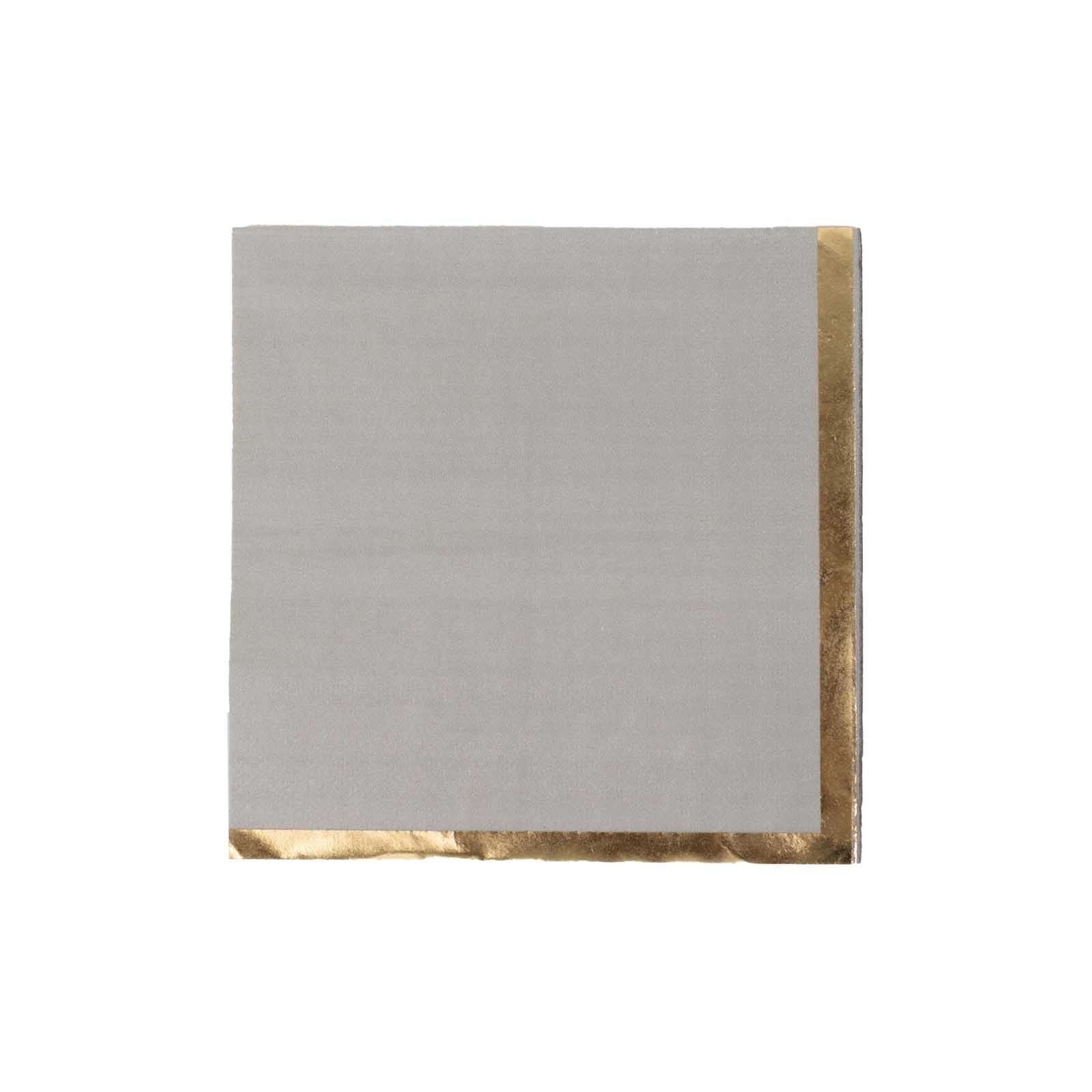 50-Pack 2-Ply Disposable Gray Cocktail Napkins with Gold Foil Edge - Soft 18GSM