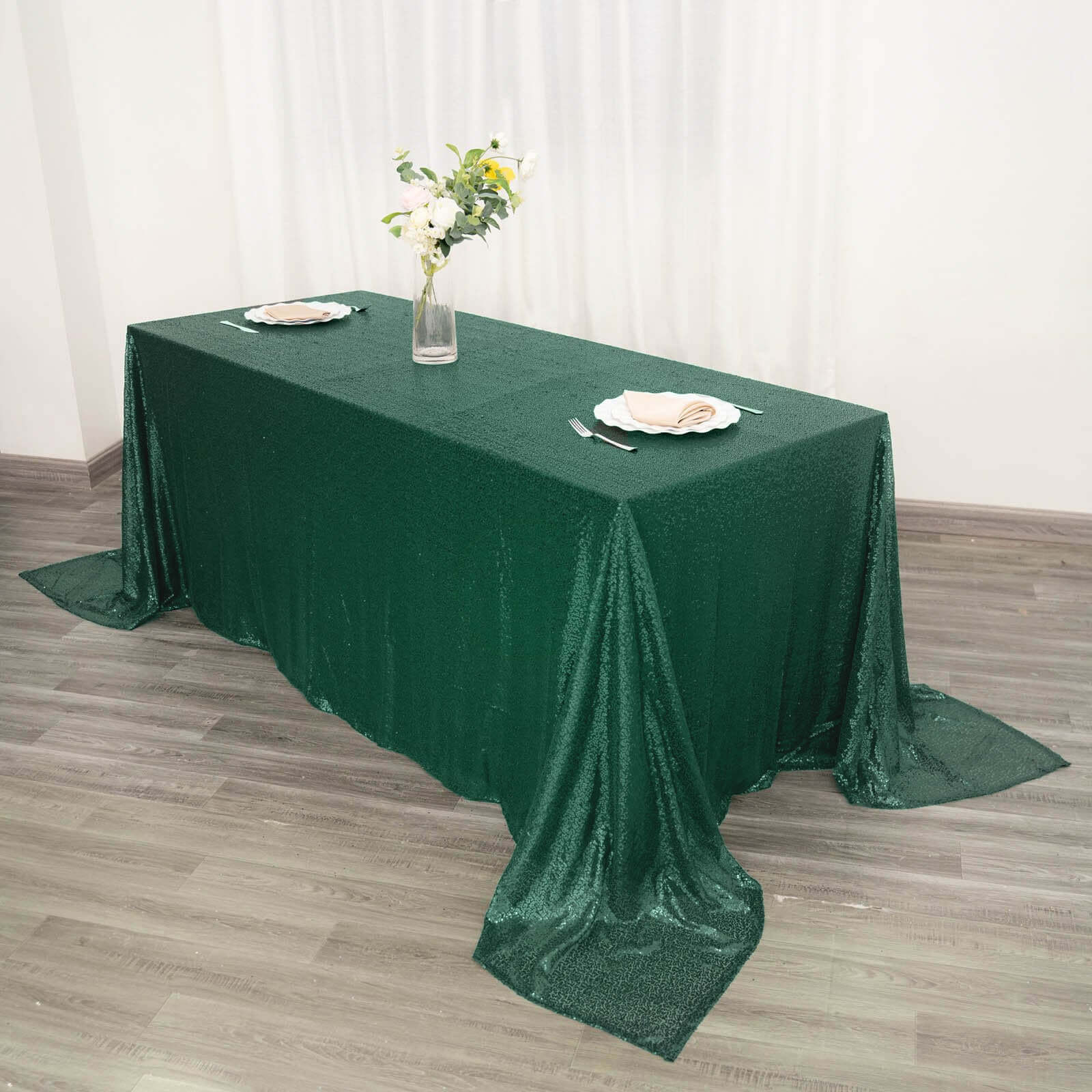 Hot Sale! Seamless Sparkly Sequin Rectangle Tablecloth in Hunter Emerald Green, 90x132