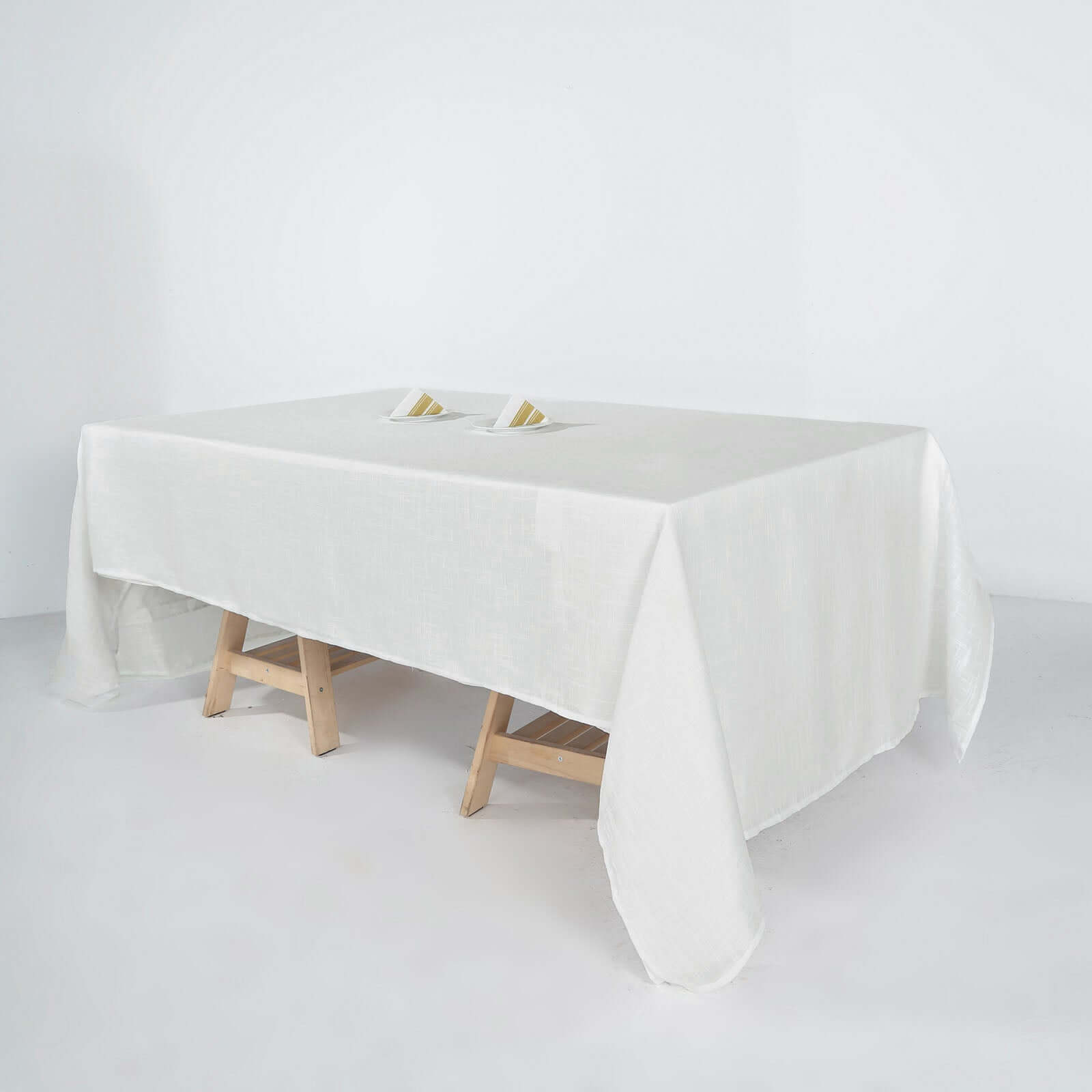 White 60x126 Rectangular Faux Linen Tablecloth - Wrinkle-Free for Weddings & Special Events
