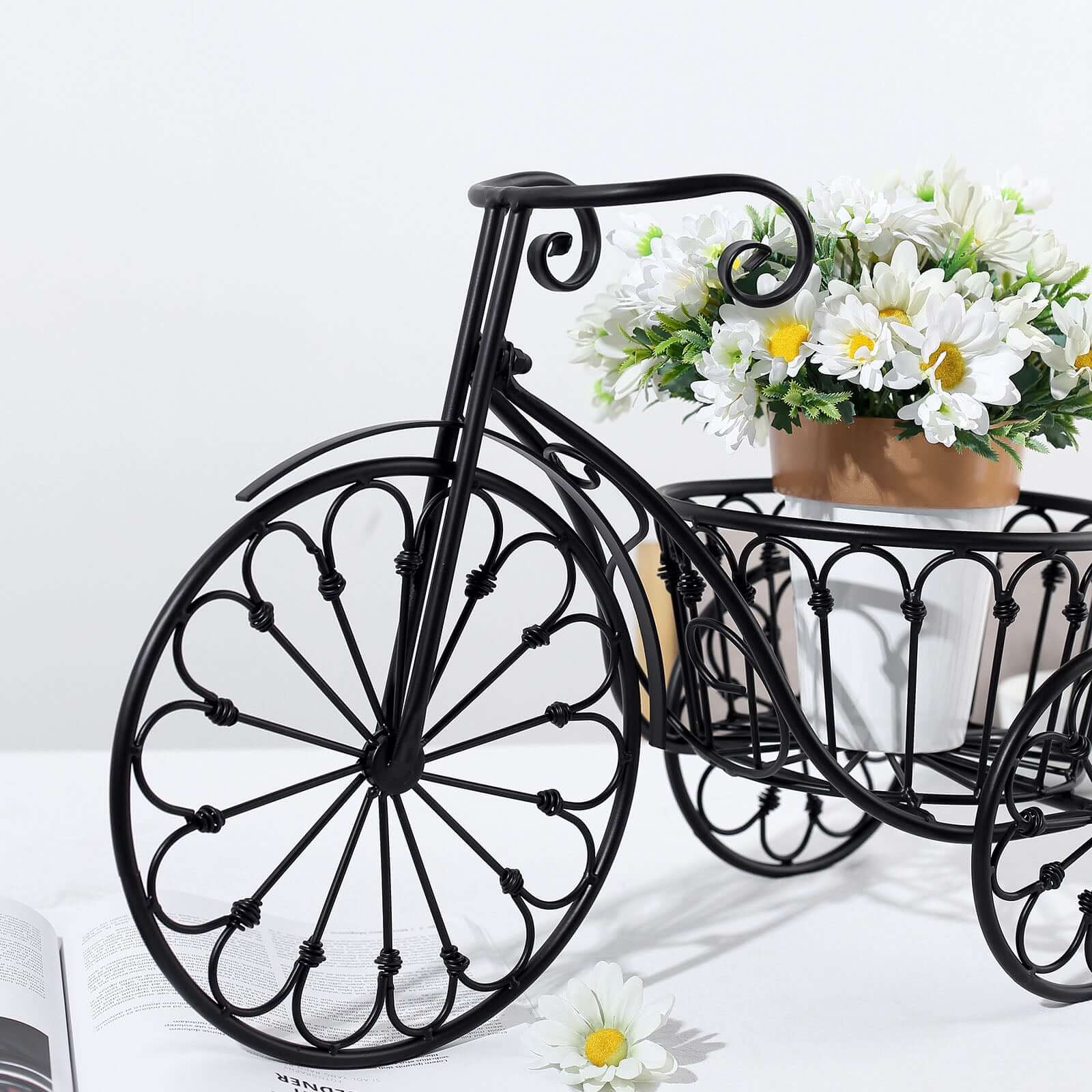 Black Tricycle Metal Planter Basket - Ideal for Indoor/Outdoor Decor