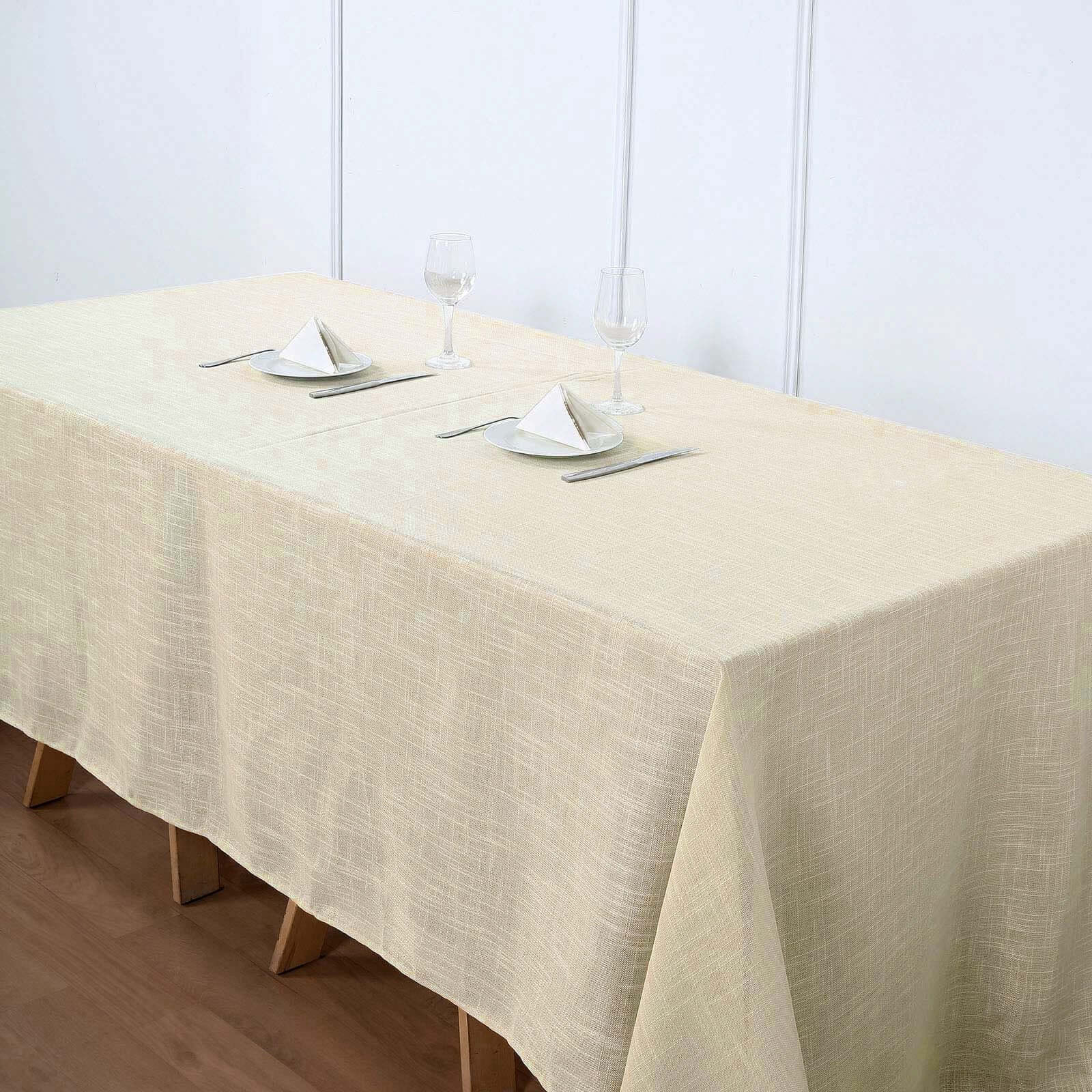 Premium Beige Faux Linen Rectangular Tablecloth (90x132) - Slubby, Wrinkle-Resistant & Seamless