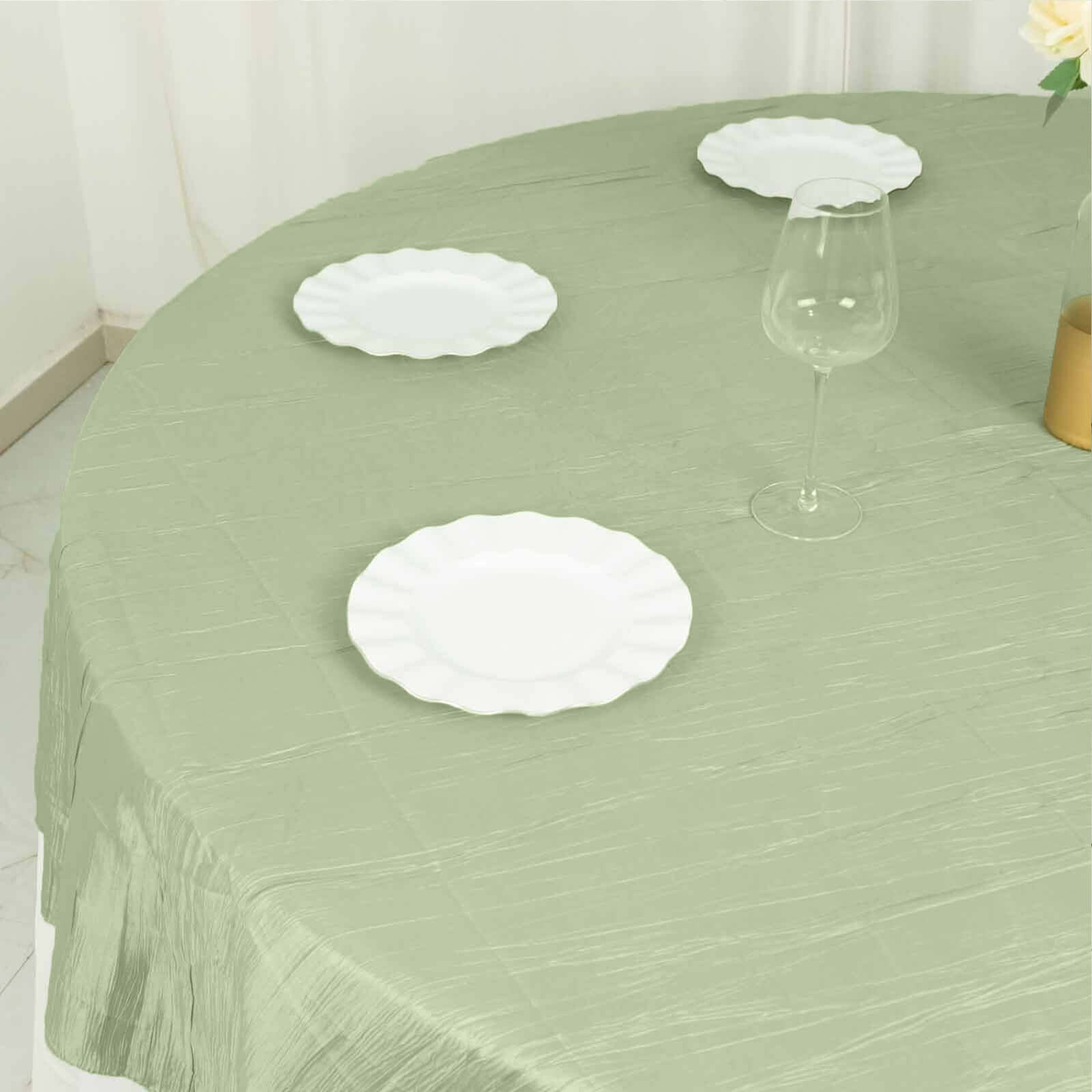 Sage Green 90x90 Square Accordion Crinkle Taffeta Table Overlay
