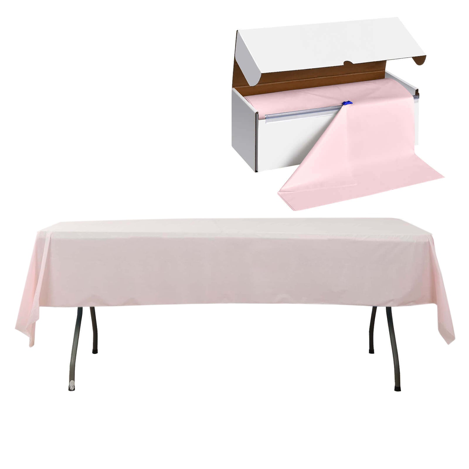 Customizable Blush Plastic Table Cover Roll with Slide Cutter - 54x300ft, High-Quality Disposable