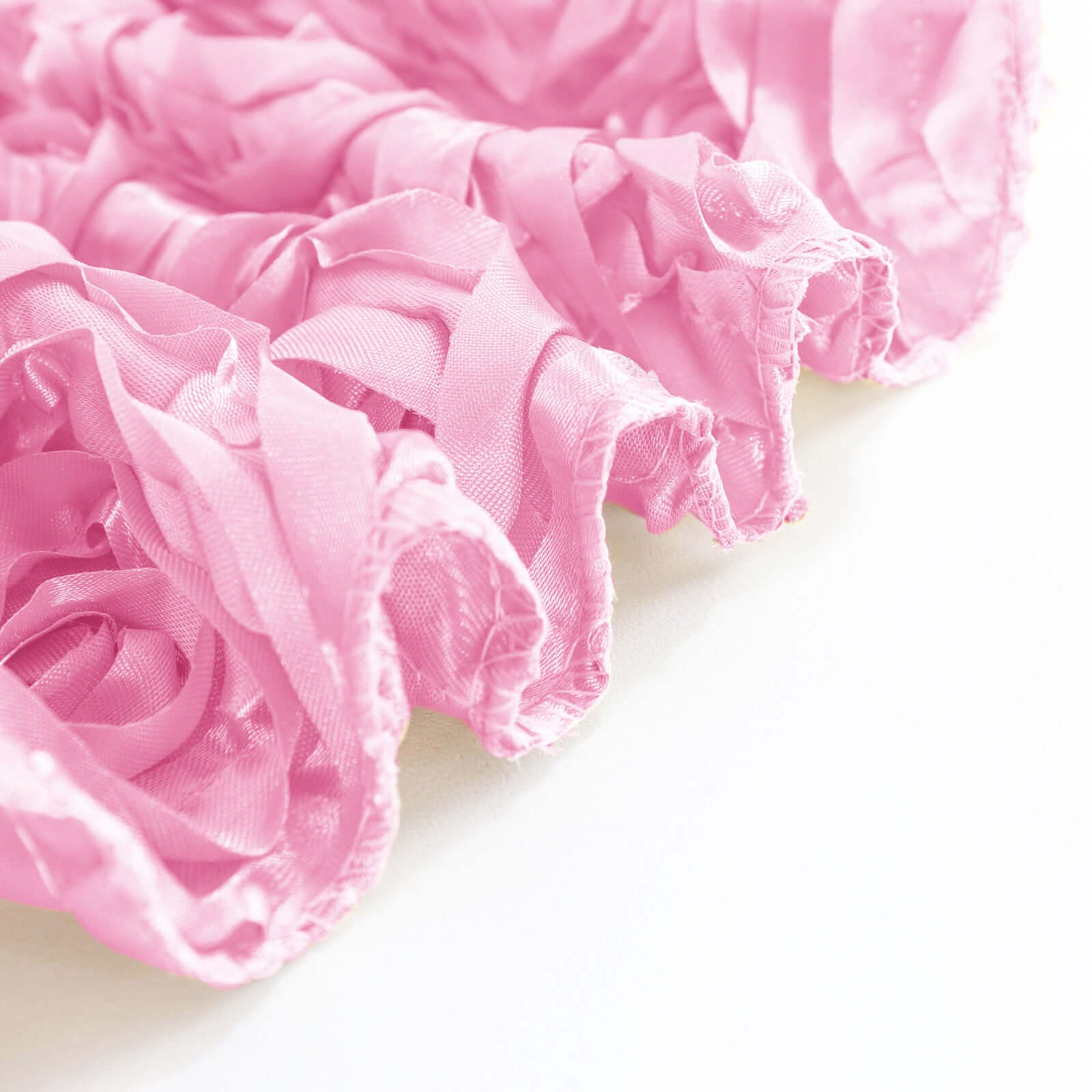 Hot Sale! Pink Satin 90x132 Rectangle Tablecloth with 3D Rosette Design