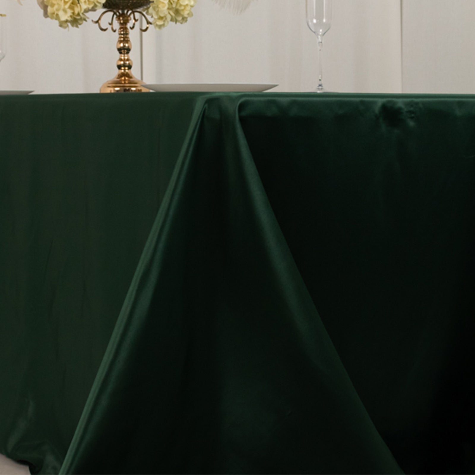 Exclusive Lamour Satin Rectangle Tablecloth in Hunter Emerald Green - Soft, Silk - like & Seamless