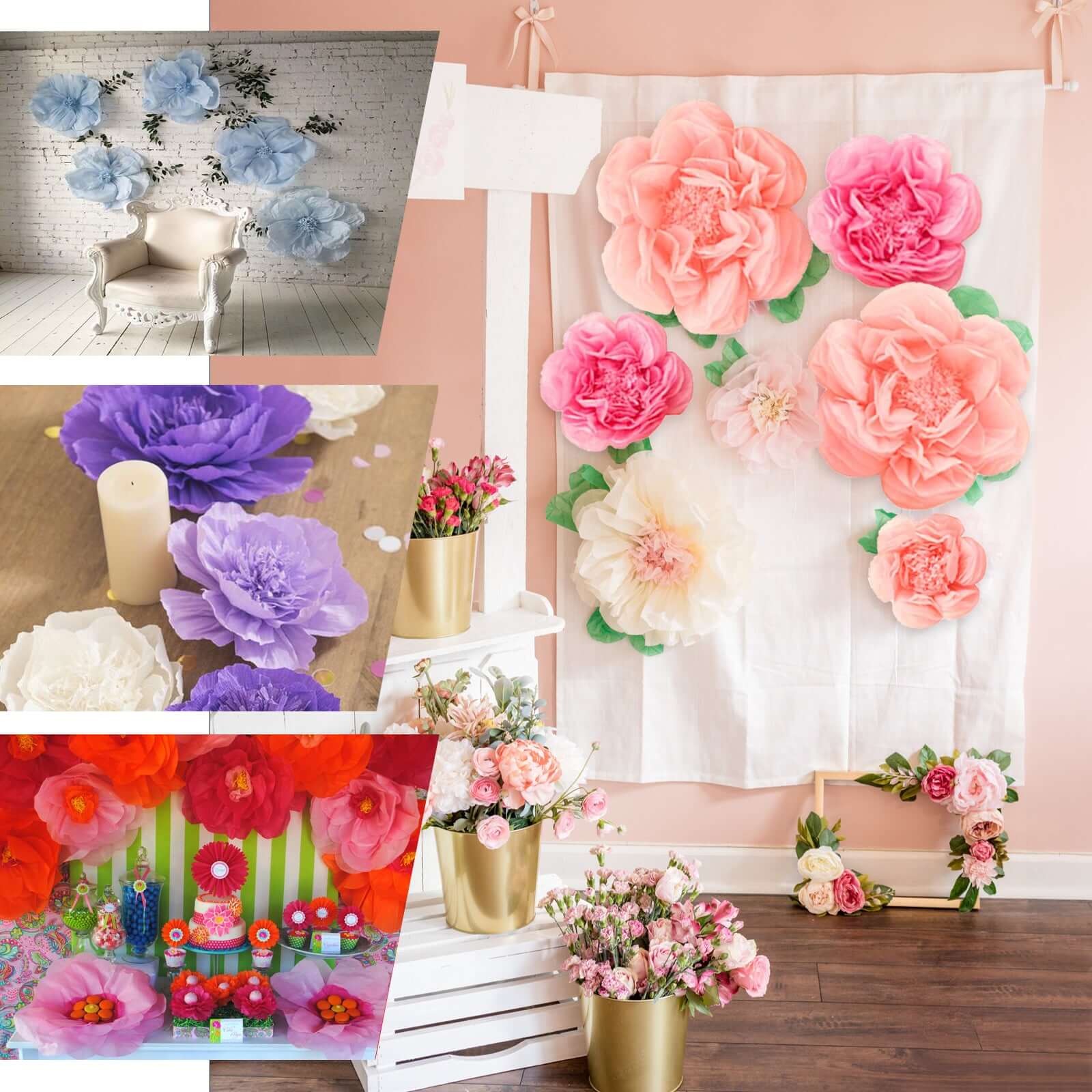 6-Piece Set of Stunning 3D Paper Peony Wall Decor in Lavender and Eggplant, Sizes 12', 16', 20'