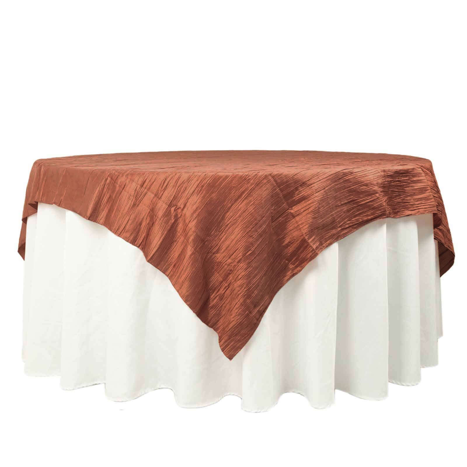 72x72 Square Terracotta (Rust) Accordion Crinkle Taffeta Table Overlay