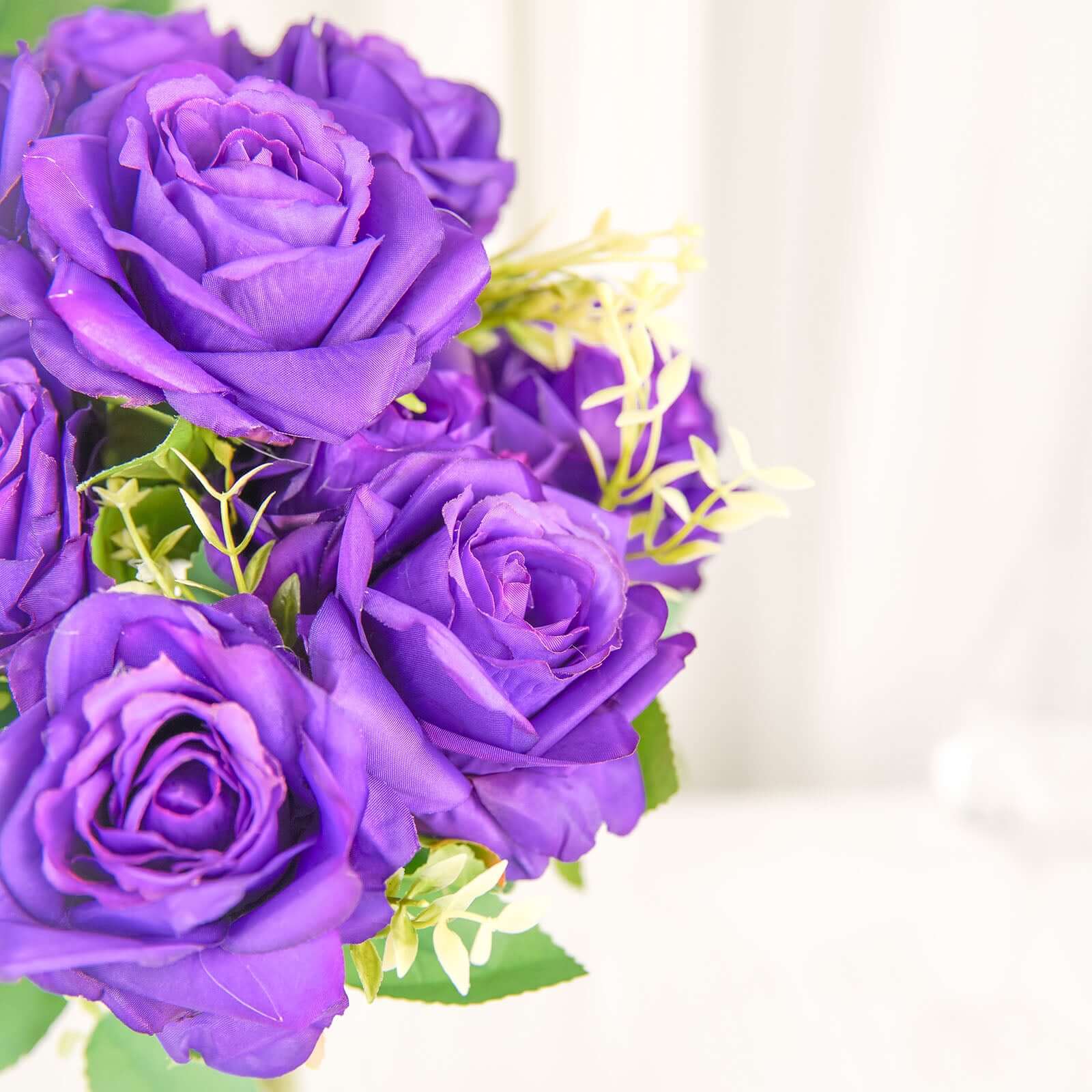 Exclusive Deal! 2 Bushes of 18 Real - Touch Purple Artificial Silk Rose Flower Bouquets for Decor